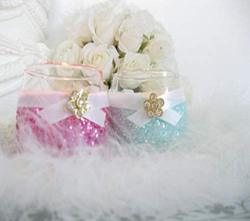 6 Hot Pink Fuchsia Glitter Candle Holders - Elegant Wedding Favors, Bridal & Baby Shower Centerpiece Decorations, Quinceanera Party Supplies - Perfect for Romantic Dinners, Table Settings and Special Occasions