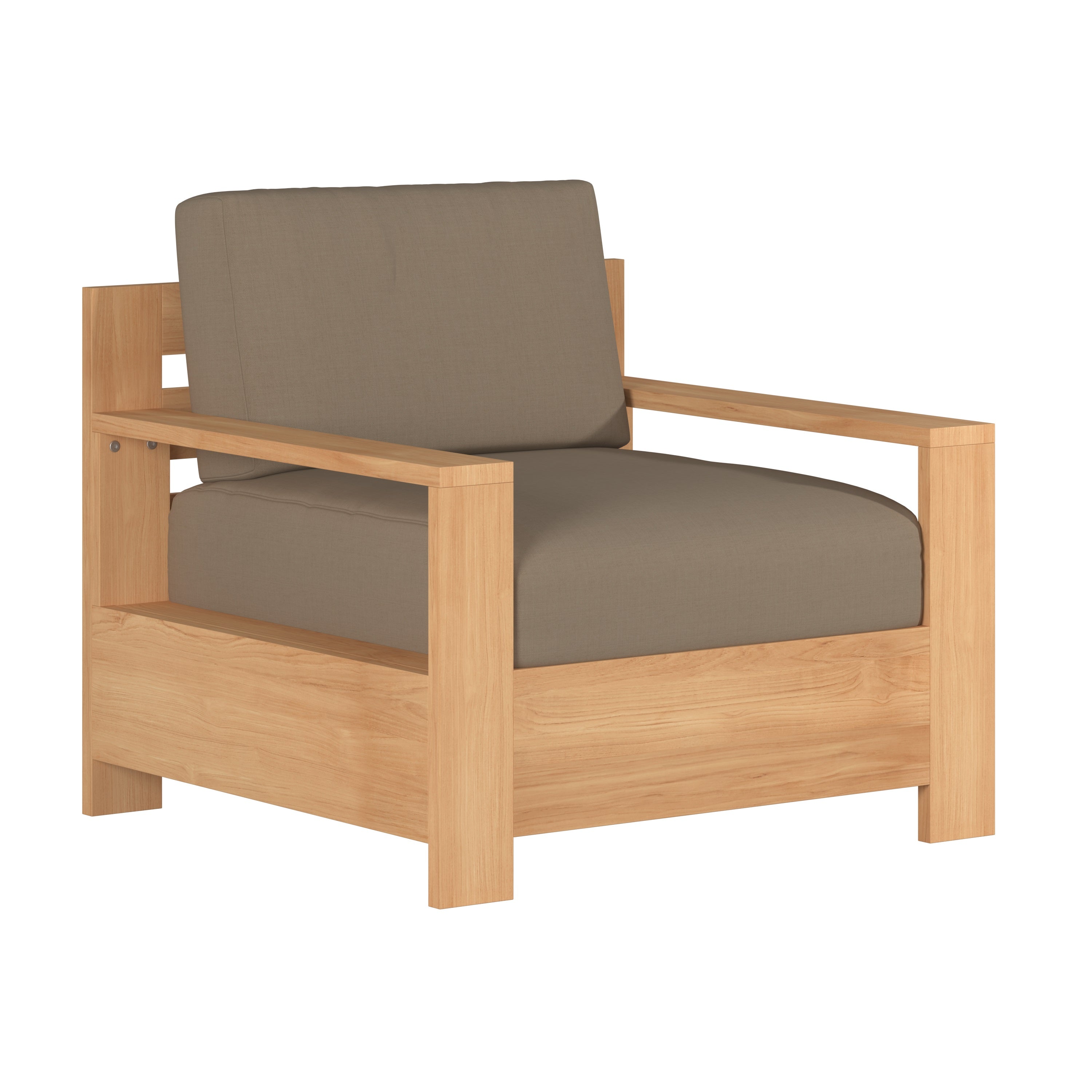 Premium Teak Outdoor Club Chair with Sunbrella Fawn Cushion - Weather-Resistant Patio Furniture for Garden, Poolside & Backyard Relaxation