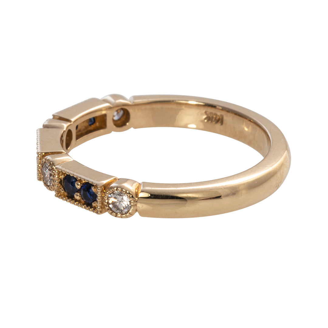 14K Yellow Gold Sapphire & Diamond Milgrain Wedding Band - Elegant Stackable Ring for Women, Perfect for Anniversary, Engagement, or Bridal Jewelry Gift