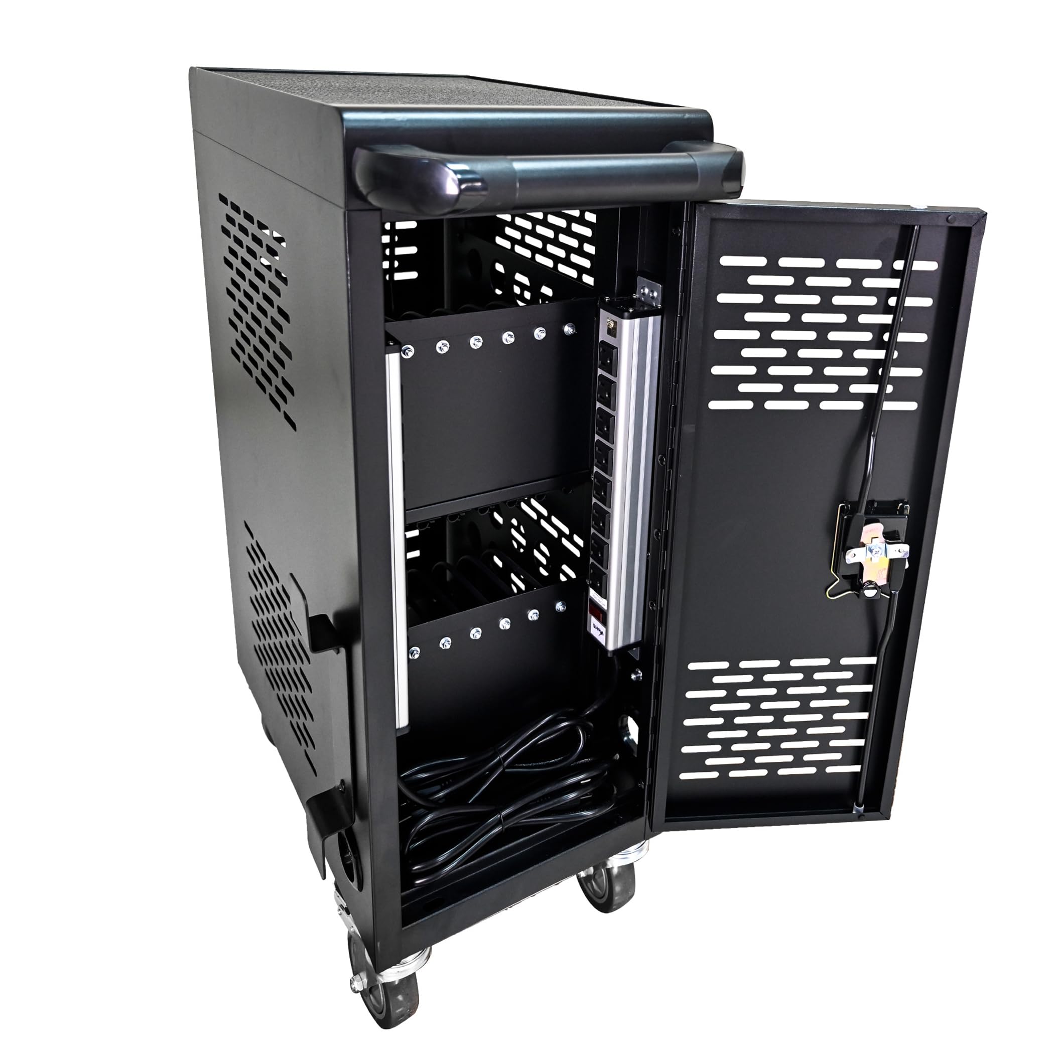 16-Device Mobile Charging Cart for Laptop & Tablet - Lockable Storage Cabinet with Wheels, Black | Perfect for Schools, Offices & Hospitals