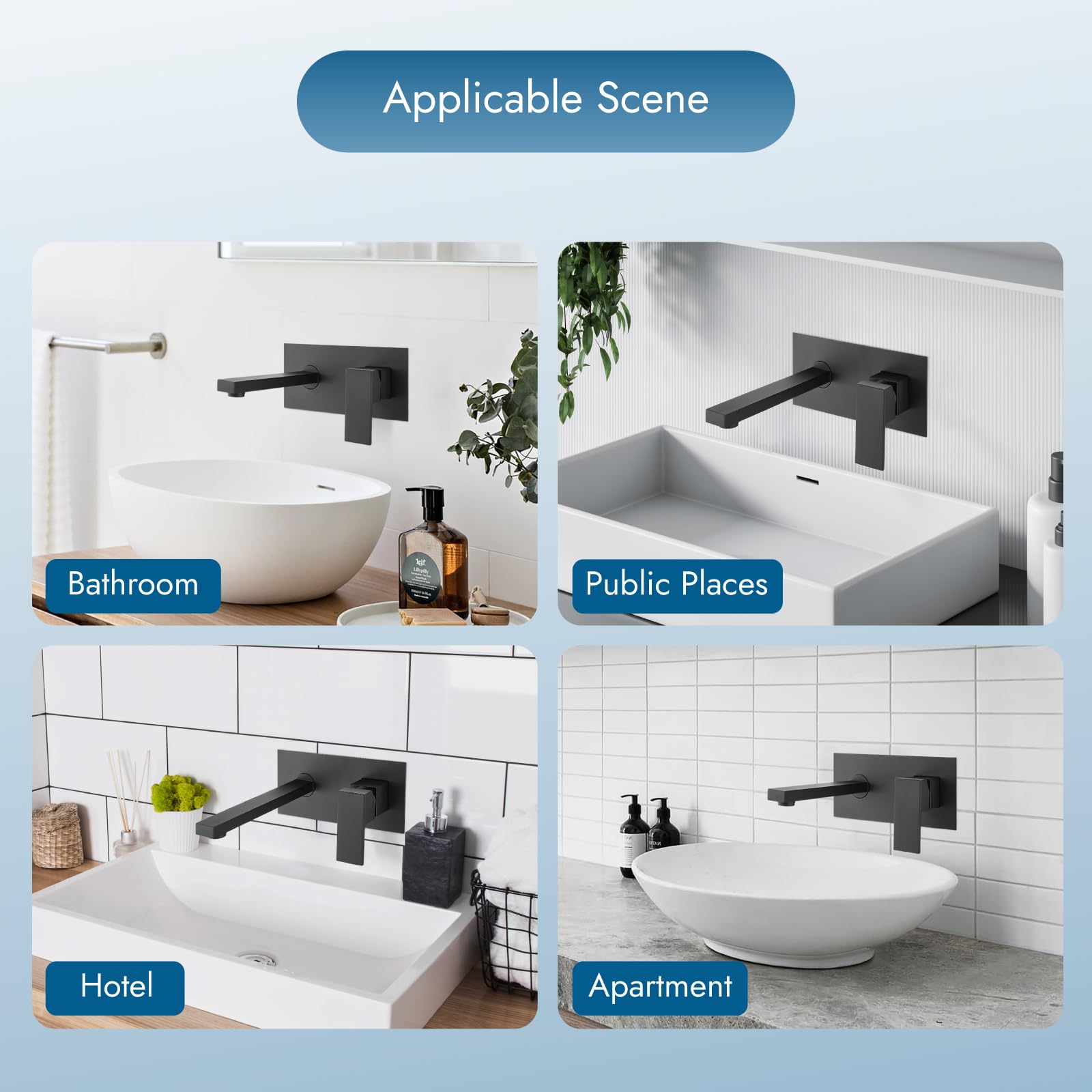 Wall Mount Single Handle Bathroom Sink Faucet - Matte Black Lavatory Vanity Basin Mixer Tap with Rough-in Valve - Perfect for Modern Bathrooms, Powder Rooms & Small Space Installations