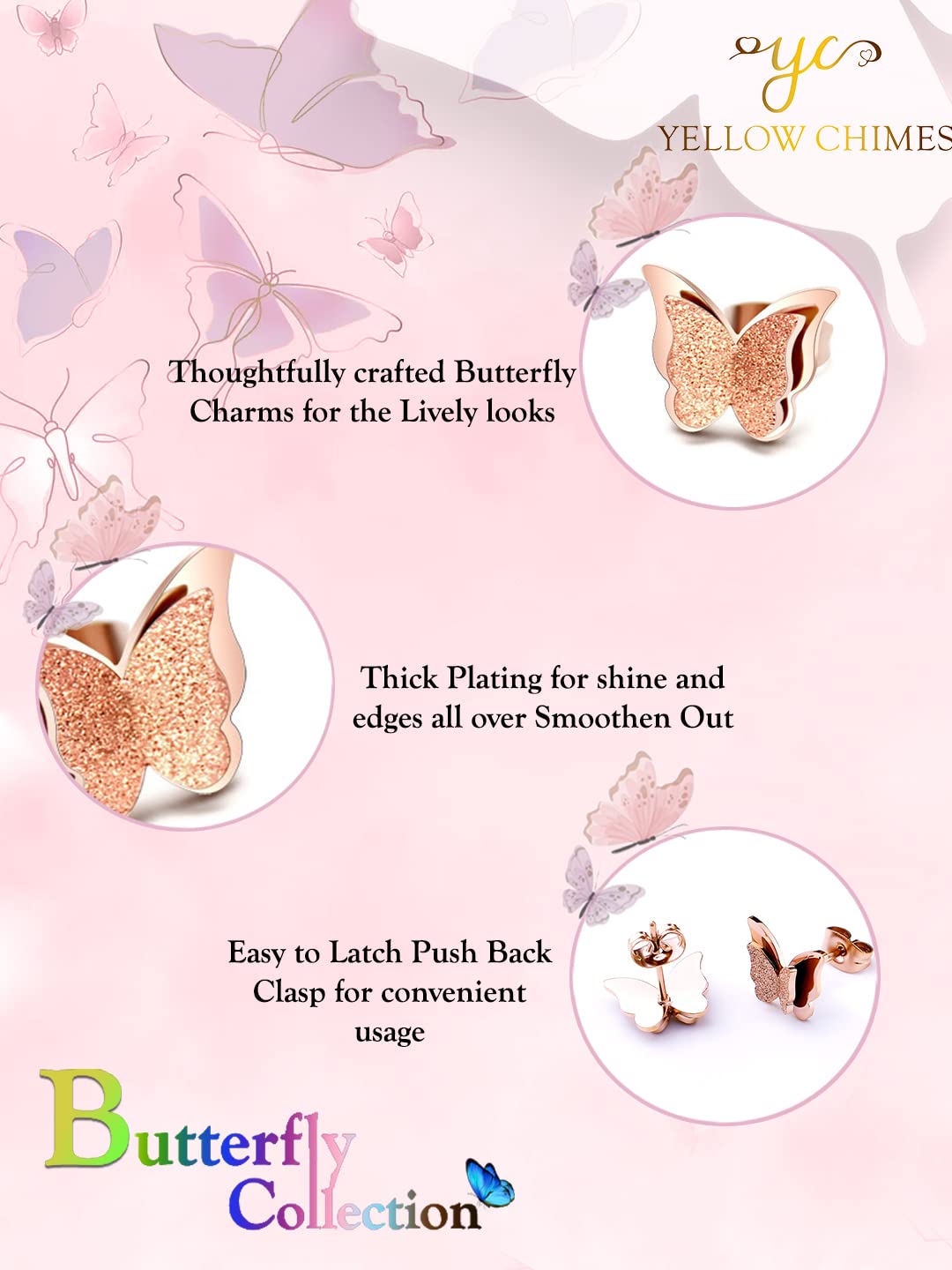 Rose Gold Plated Butterfly Stud Earrings for Women & Girls – Stainless Steel Western Style Jewelry – Perfect Birthday & Anniversary Gift for Her – Ideal for Parties, Weddings & Everyday Wear