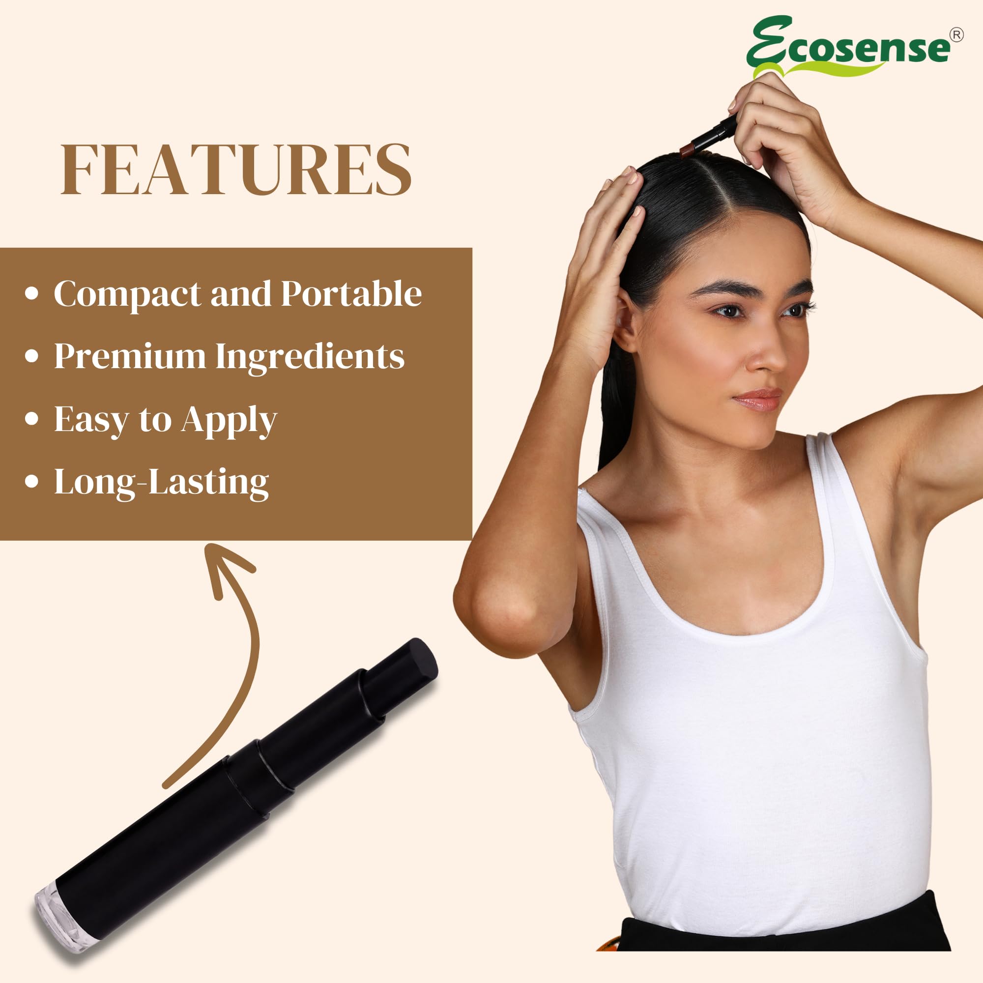 Ecosense Temporary Hair Root Touch Up Stick - Instant Hair Shadow Cover for Thinning Hair, Quick & Easy Hairline Concealer for Men & Women | Perfect for Daily Use, Travel & Special Occasions