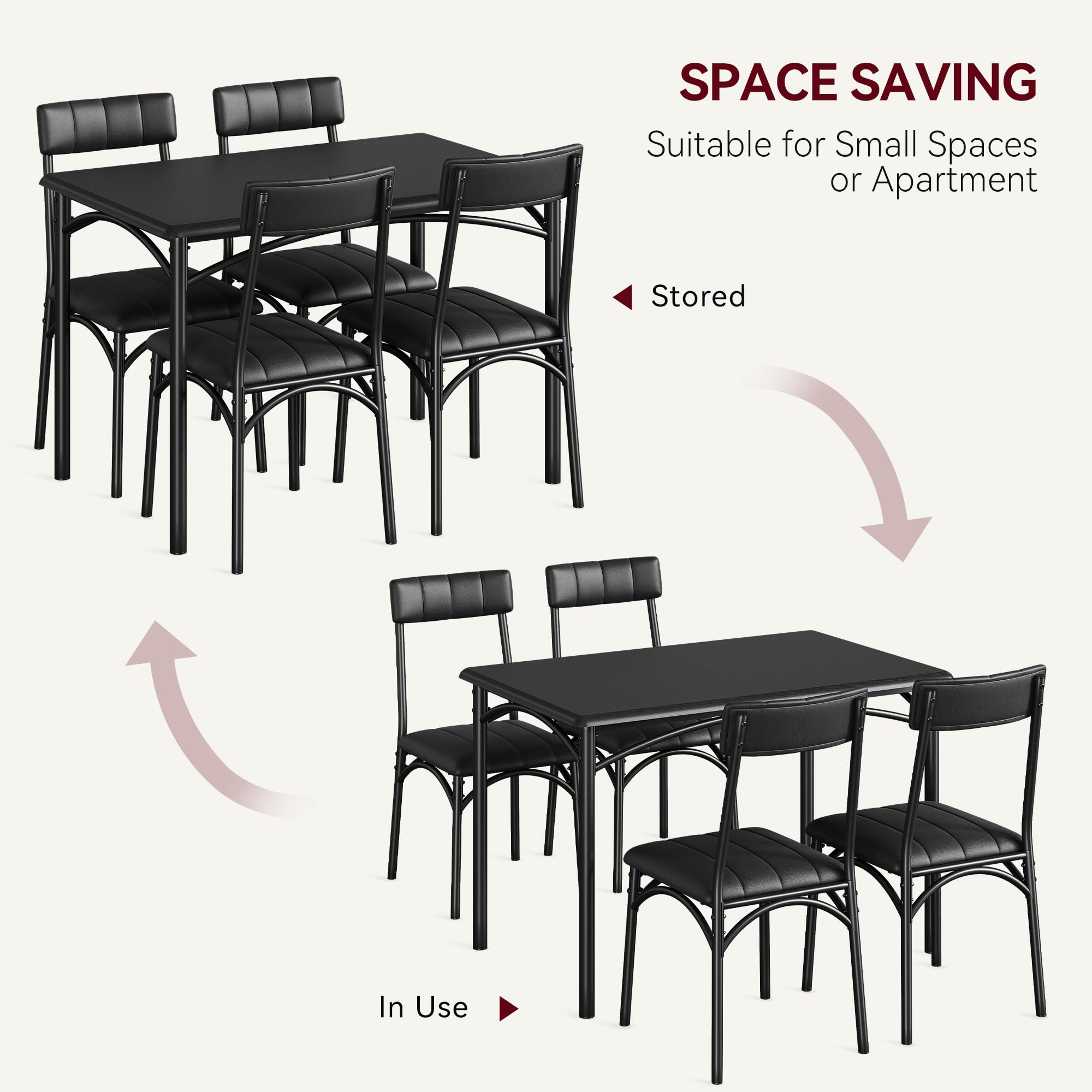 4-Piece Rectangular Dining Table Set with Upholstered Chairs - Rustic Black Kitchen Table for Small Spaces | Perfect for Breakfast Nook, Apartment Dining & Cozy Family Meals