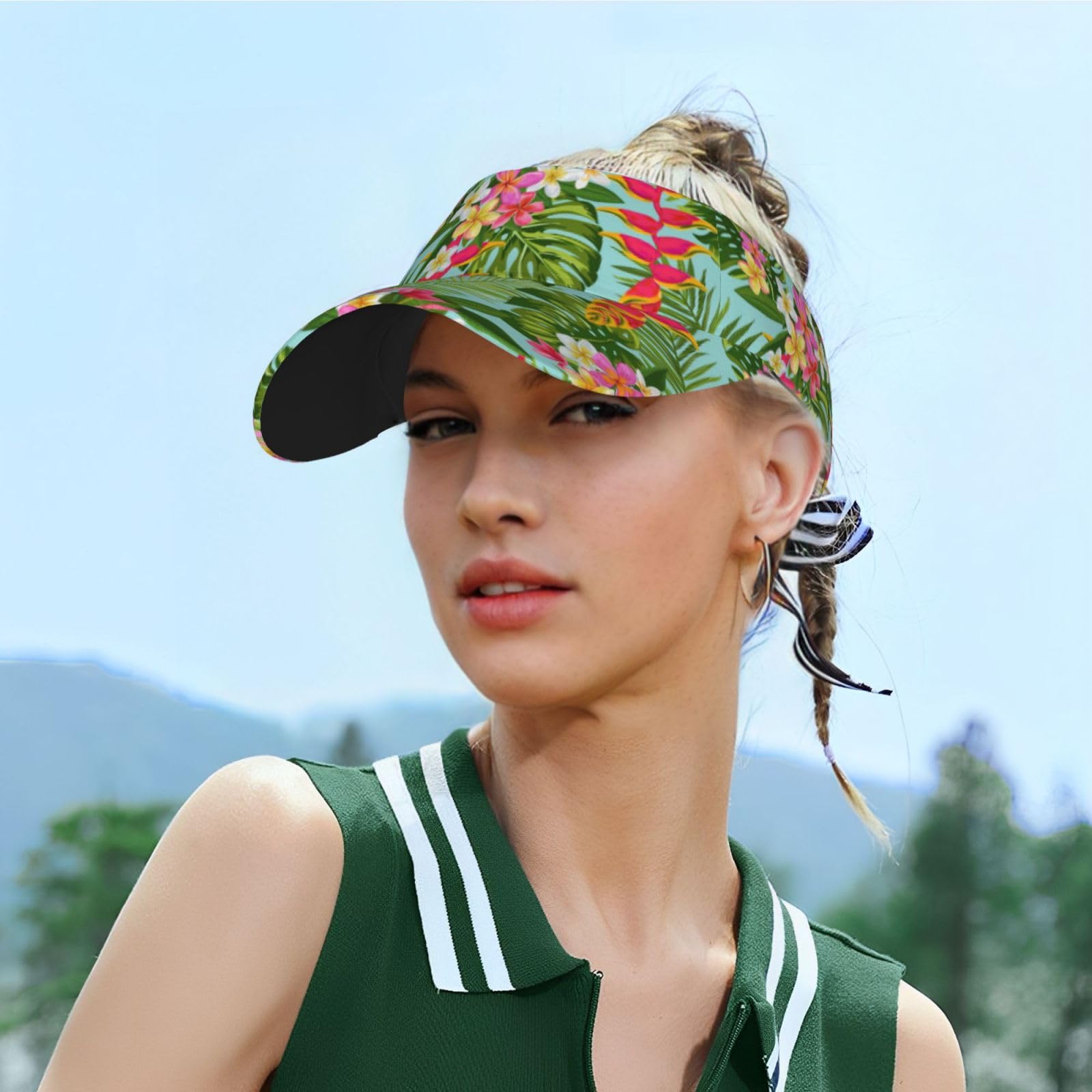 Hawaiian Floral Visor Hat for Women & Men - Adjustable Sports Sun Visor, Breathable Golf Hat for Outdoor Activities - Perfect for Beach, Running, Tennis & Summer Fashion