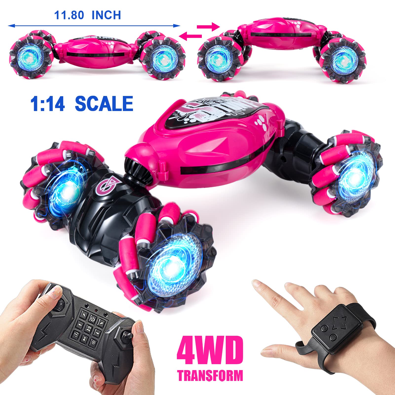 1:14 Scale Gesture Sensing RC Car - Remote Control Stunt Car for Boys & Adults, All-Terrain Monster Truck with 360° Flips, LED Lights & Music - Perfect for Indoor/Outdoor Play, Birthday Gifts & Backyard Racing