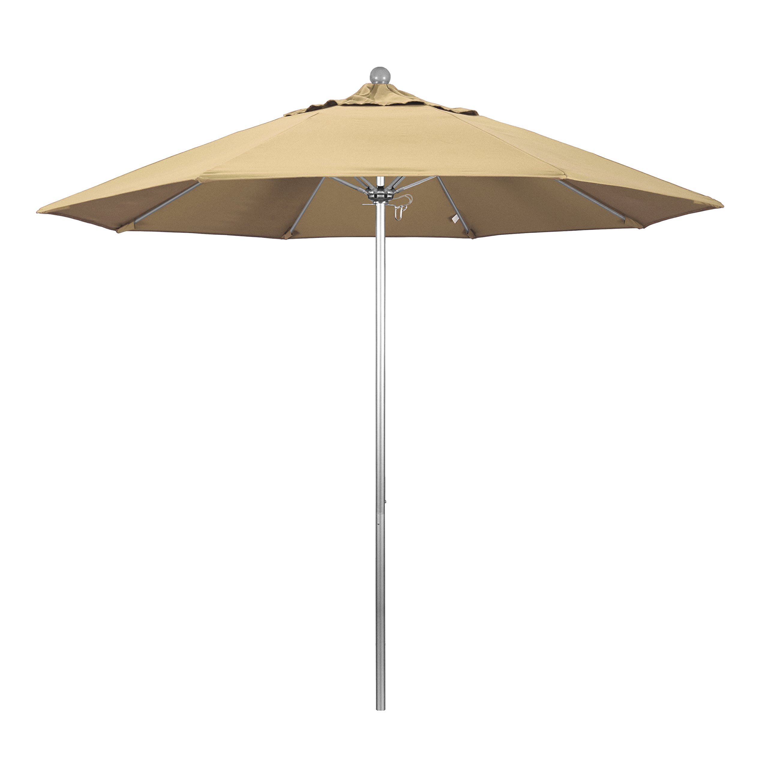 9' Round California Umbrella - Aluminum/Fiberglass Frame with Push Open Mechanism & Silver Pole - Pacifica Beige Fabric - Perfect for Patio, Poolside, and Outdoor Dining Areas