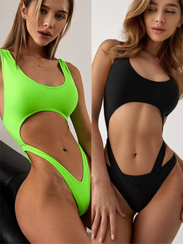 ZASUWA Women's Solid Color Hollow Out One Piece Swimsuit 2-Pack - Perfect for Beach, Pool, and Summer Vacations
