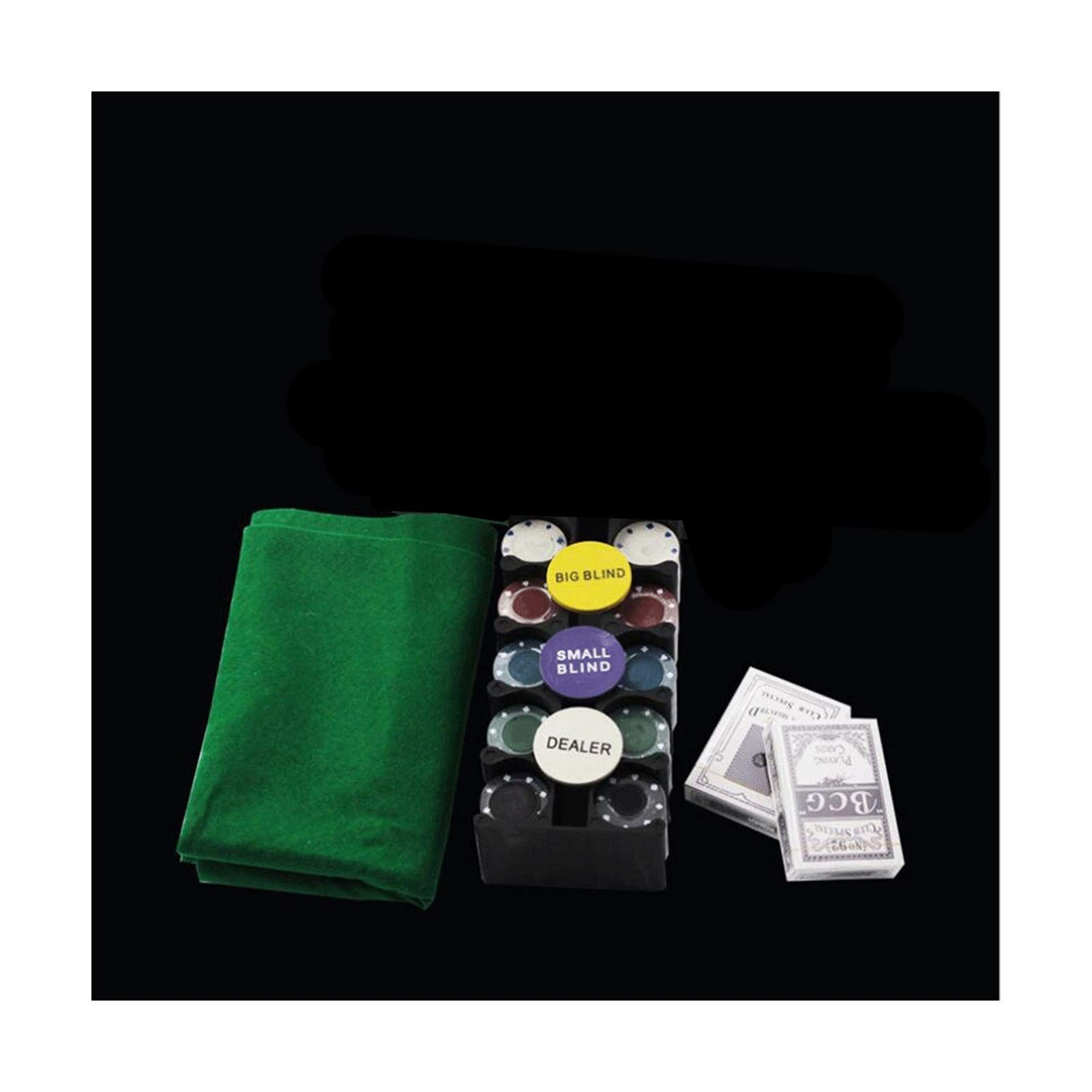 ALBBMY Portable Poker Table Top with 200 Baccarat Chips - Complete Poker Set Including Blackjack Table Cloth, 2 Blinds, Dealer Button & 2 Decks of Cards - Perfect for Home Games, Casino Nights & Poker Parties (Color: Without Box)