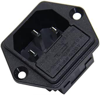 IEC C14 Appliance Inlet Connector - Screw Mount Panel Receptacle with Fuse Holder & 6.3x0.8mm Quick Connect Terminals | Perfect for Server Racks, Power Supplies & Industrial Equipment