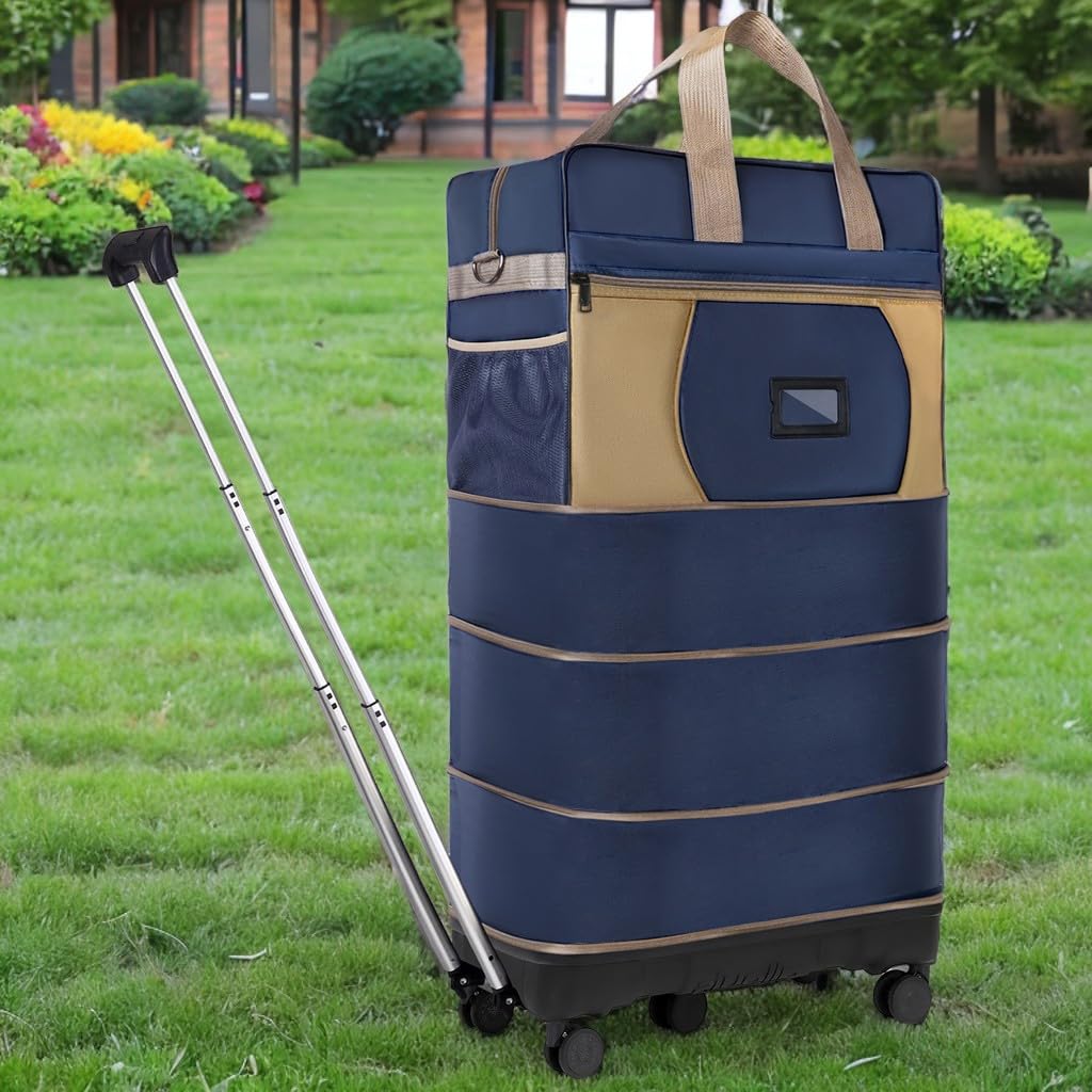 Collapsible Foldable Luggage Bag with Telescoping Handle - Expandable Suitcase with Removable 360° Wheels - Large Capacity Travel Duffel Bag for Men & Women - Perfect for Air Travel, Business Trips & Vacation Packing
