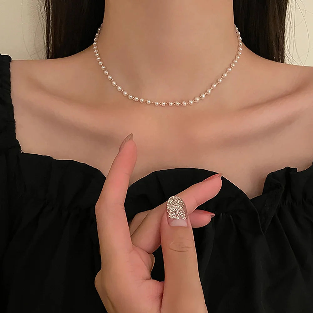 Elegant Petite Pearl Bead Choker Necklace for Women | Delicate Pearl Jewelry Gift for Her | Perfect for Weddings, Parties & Date Nights | HN1582