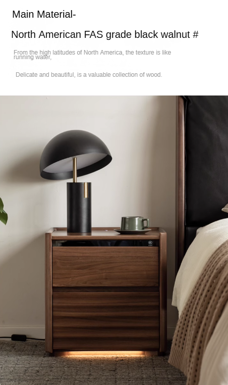 Black Walnut Solid Wood Nightstand - Minimalist Bedside Table for Bedroom, Living Room & Office | Durable & Stylish Storage Solution