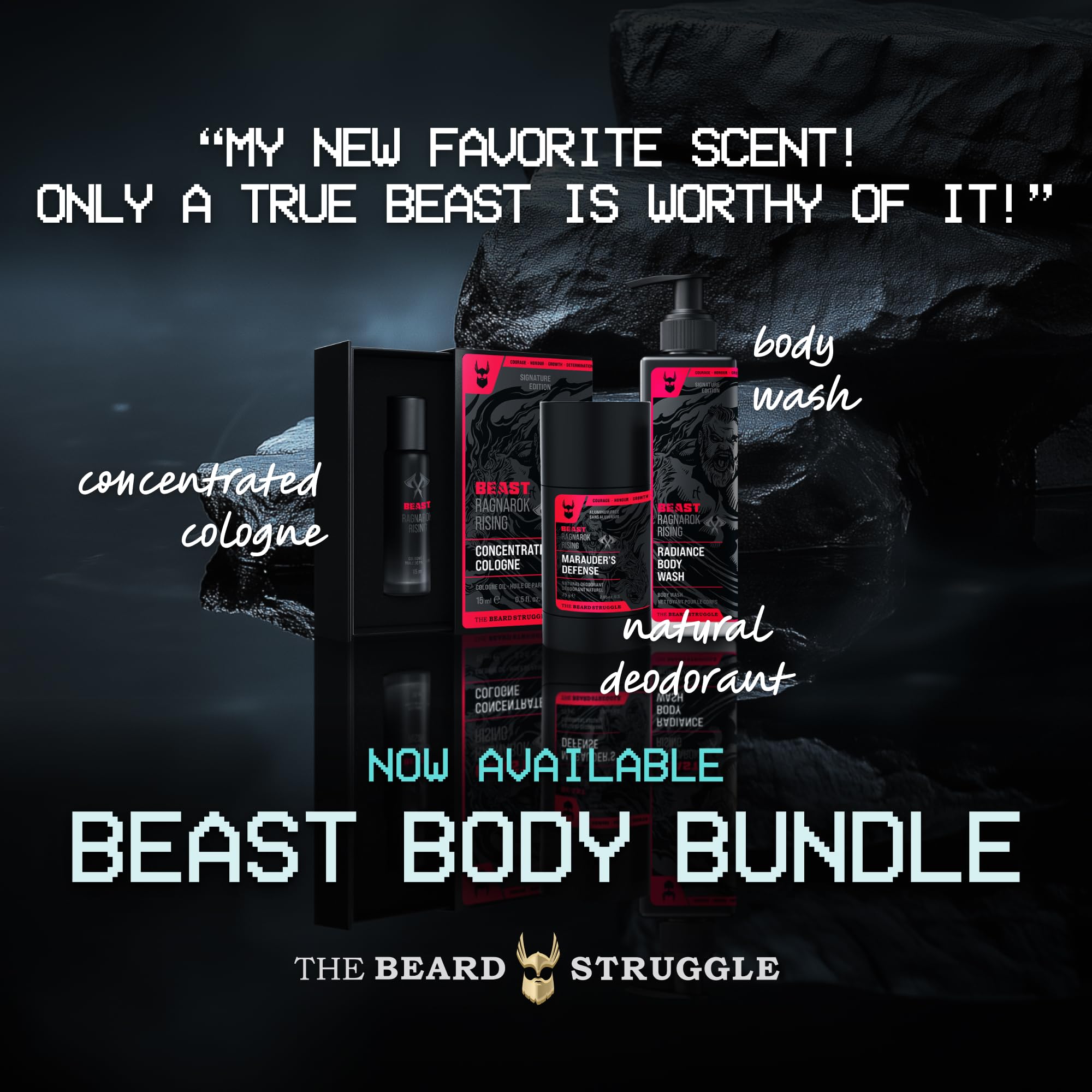 The Beard Struggle Beast Body Bundle: Men's Body Wash, Deodorant & Cologne Set - Eddie Hall The Beast Line Ragnarok Rising Special Edition - Premium Men's Grooming Kit for Gym, Work & Daily Use