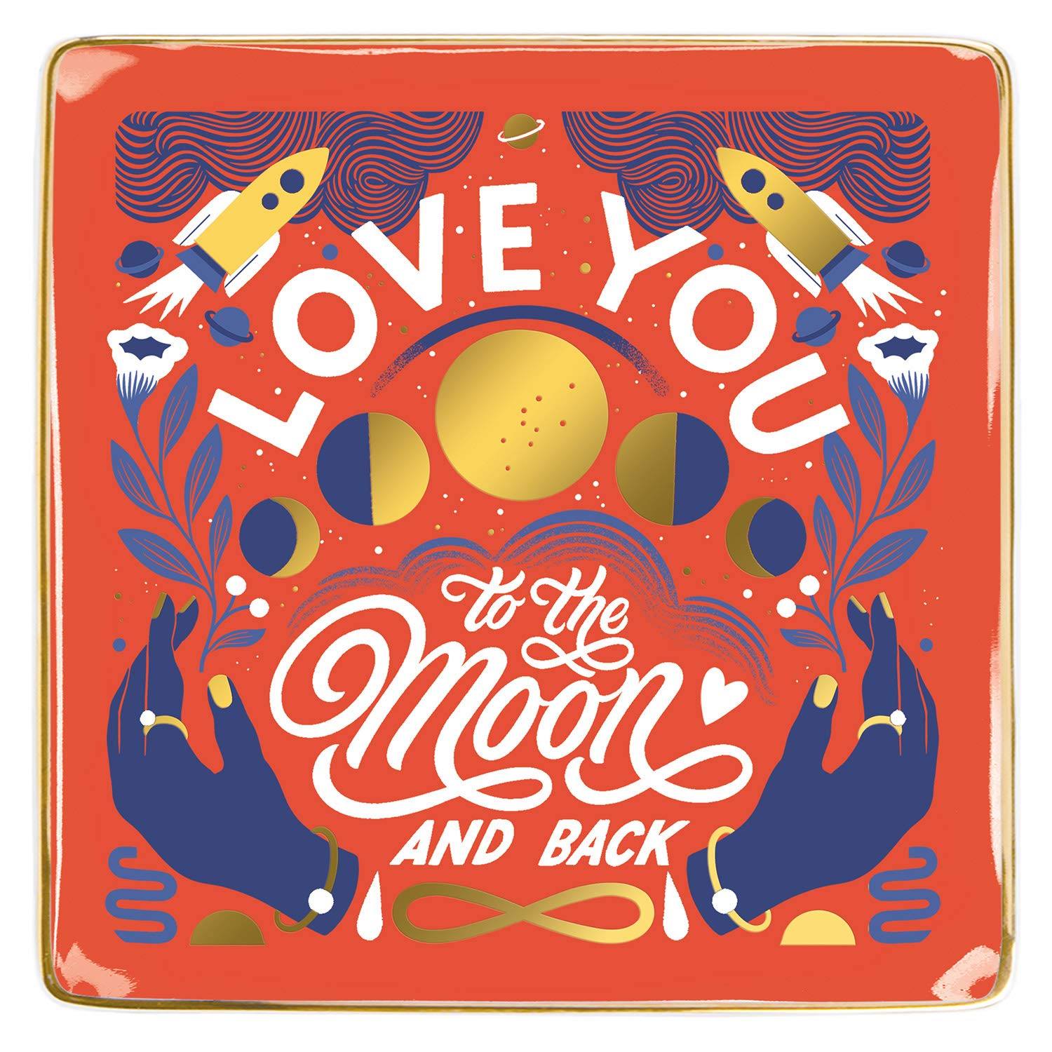 Love You To The Moon and Back Porcelain Tray - Elegant Decorative Serving Tray for Coffee, Tea, Jewelry & Home Decor | Perfect Gift for Anniversary, Wedding & Mother's Day