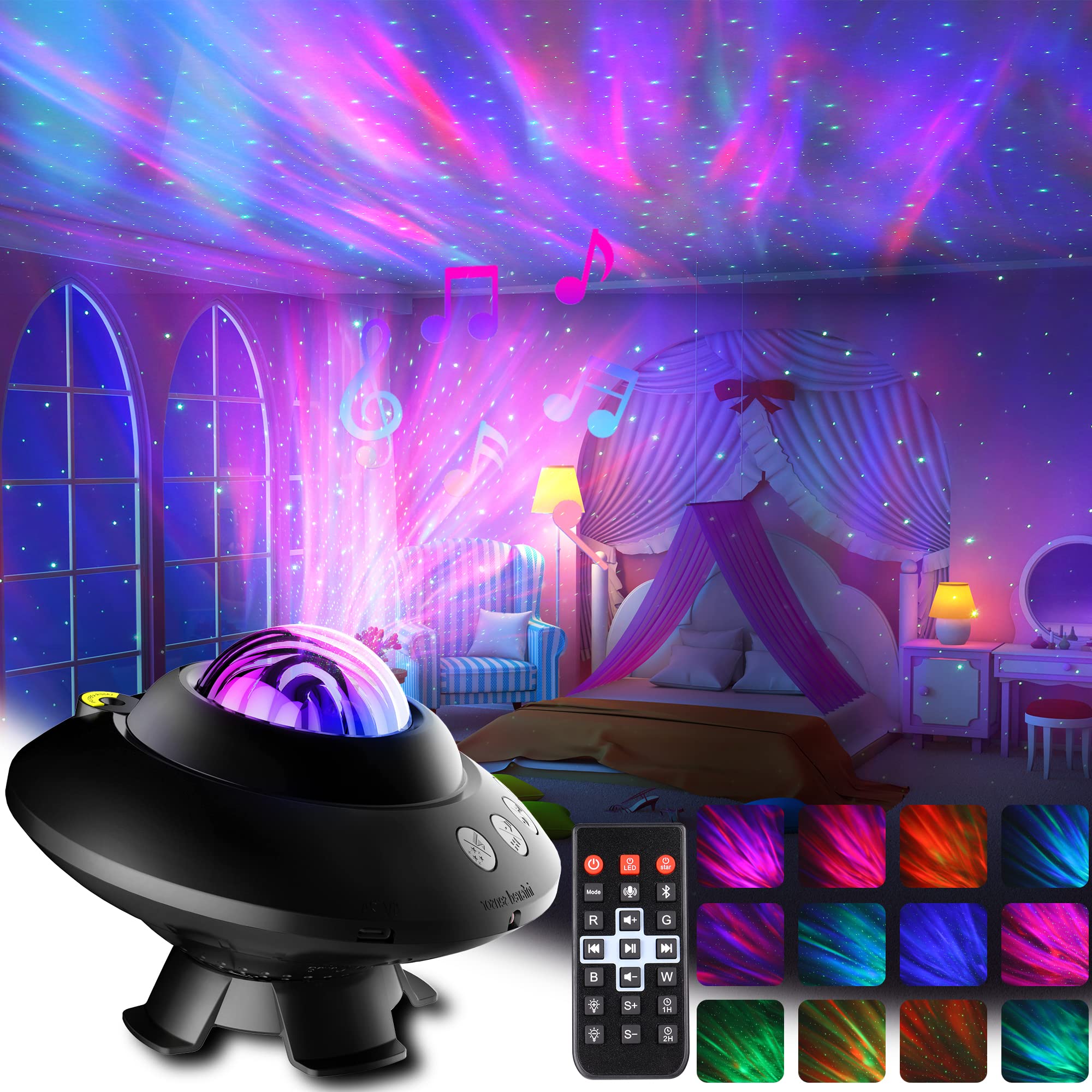 Galaxy Star Projector Night Light with Bluetooth Speaker & Remote Control - Starry Sky Aurora Projector for Bedroom, Kids Room, Meditation & Relaxation
