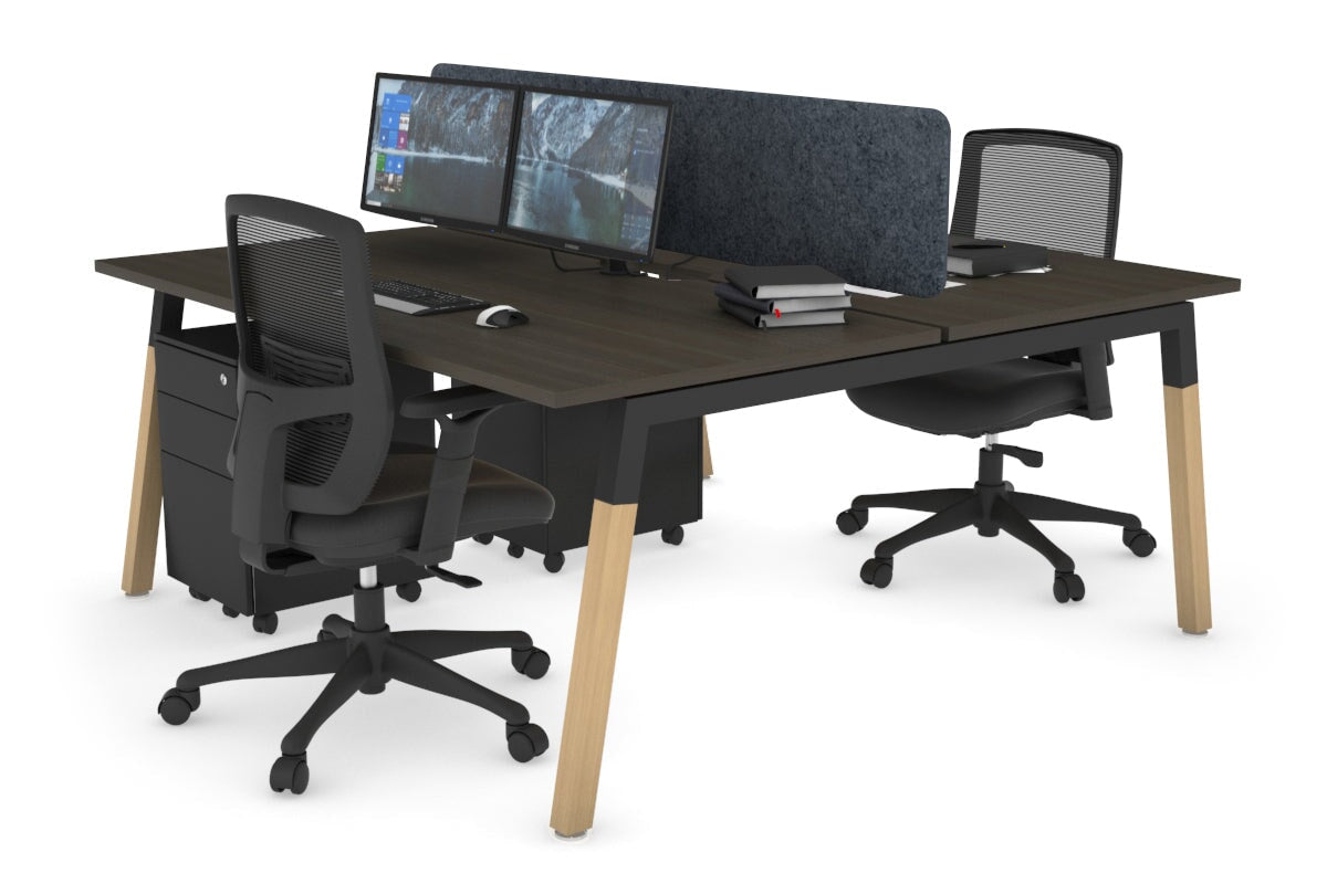 Quadro A Legs 2-Person Office Workstation with Wood Legs & Cross Beam - 1200L x 800W with Cable Management Scallop | Perfect for Shared Workspaces & Home Offices