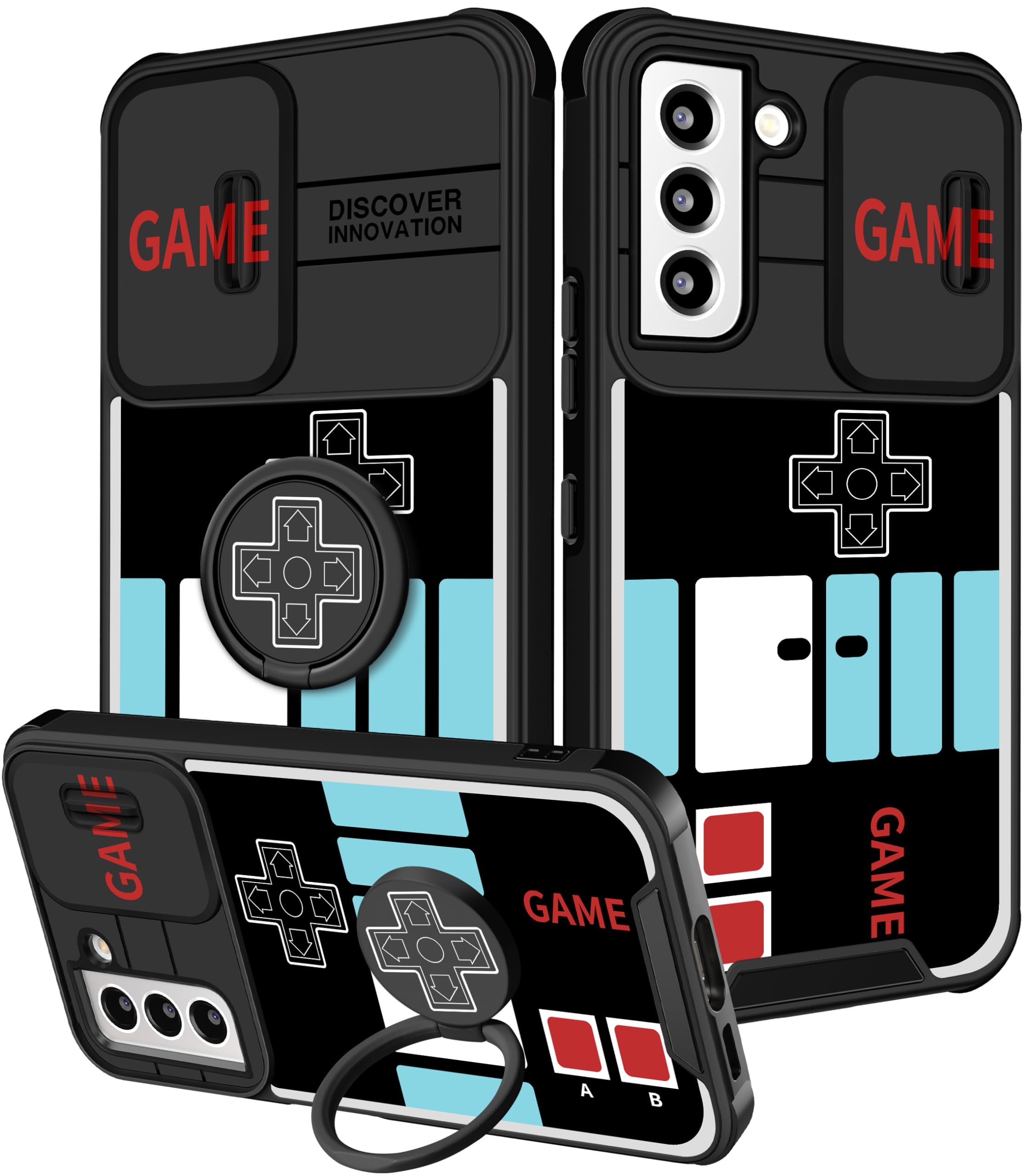 2-in-1 Samsung Galaxy S22 Case with Camera Cover & Ring Stand - Cute Cartoon Design for Women, Men, Teens & Kids - Perfect for Gaming, Work & Everyday Protection