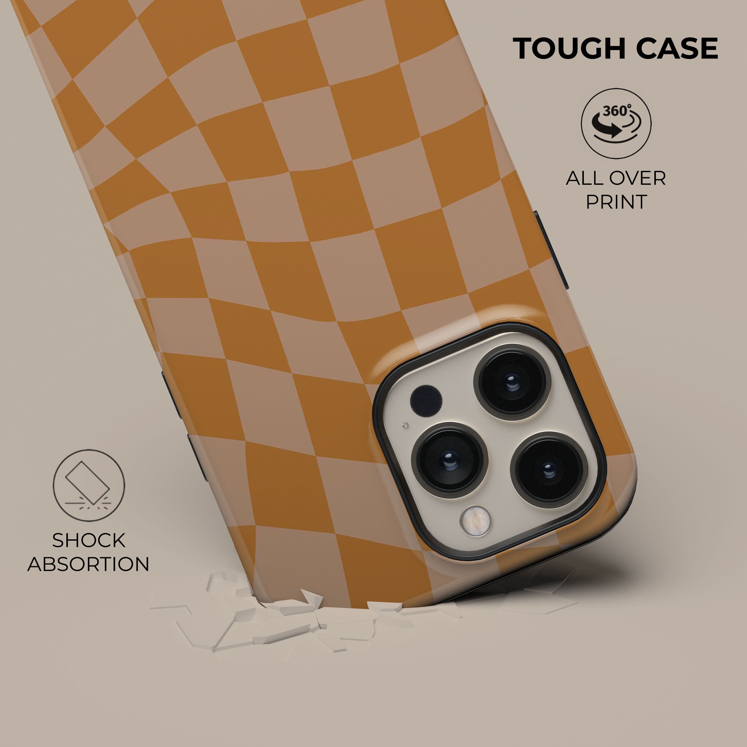 Orange Wave Checkered Phone Case - Trendy Protective Cover for iPhone & Android - Perfect for Everyday Use, Travel & Fashion Accessories