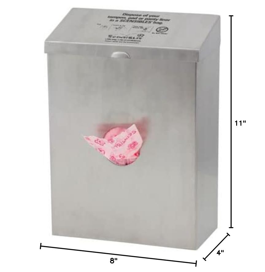 Stainless Steel Combination Dispenser & Receptacle with Scensibles Personal Disposal Bags & Liner Bags - Wrap Around Strap Design for Home, Office, and Public Restroom Hygiene Solutions