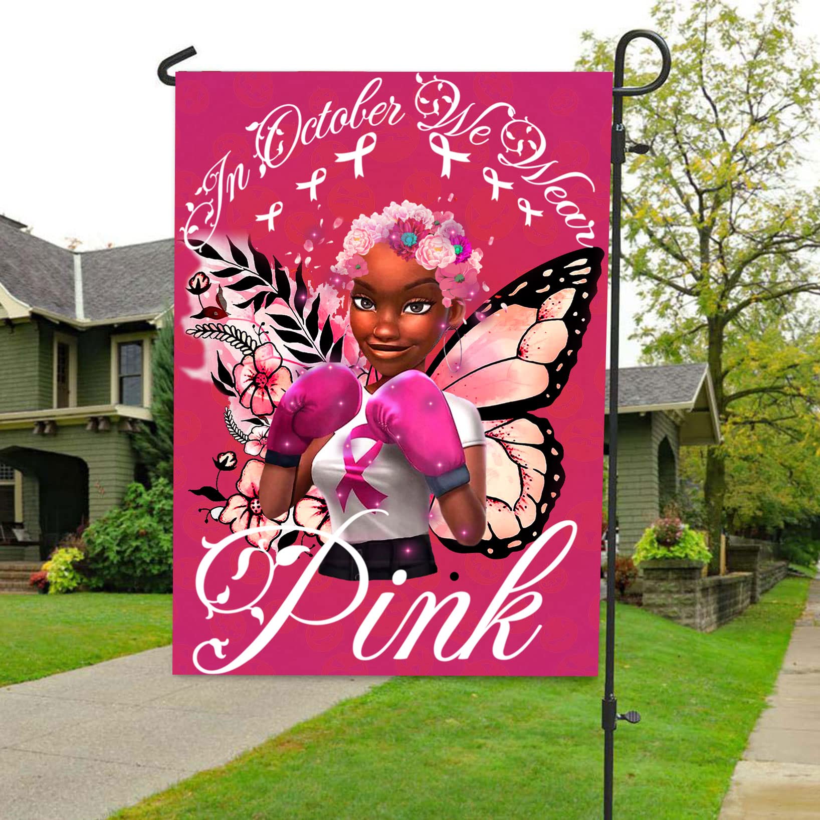 Breast Cancer Awareness Flag - Pink Ribbon Garden & House Flag for Cancer Support & Survivors | Outdoor Decoration, Yard Sign, Front Porch Display