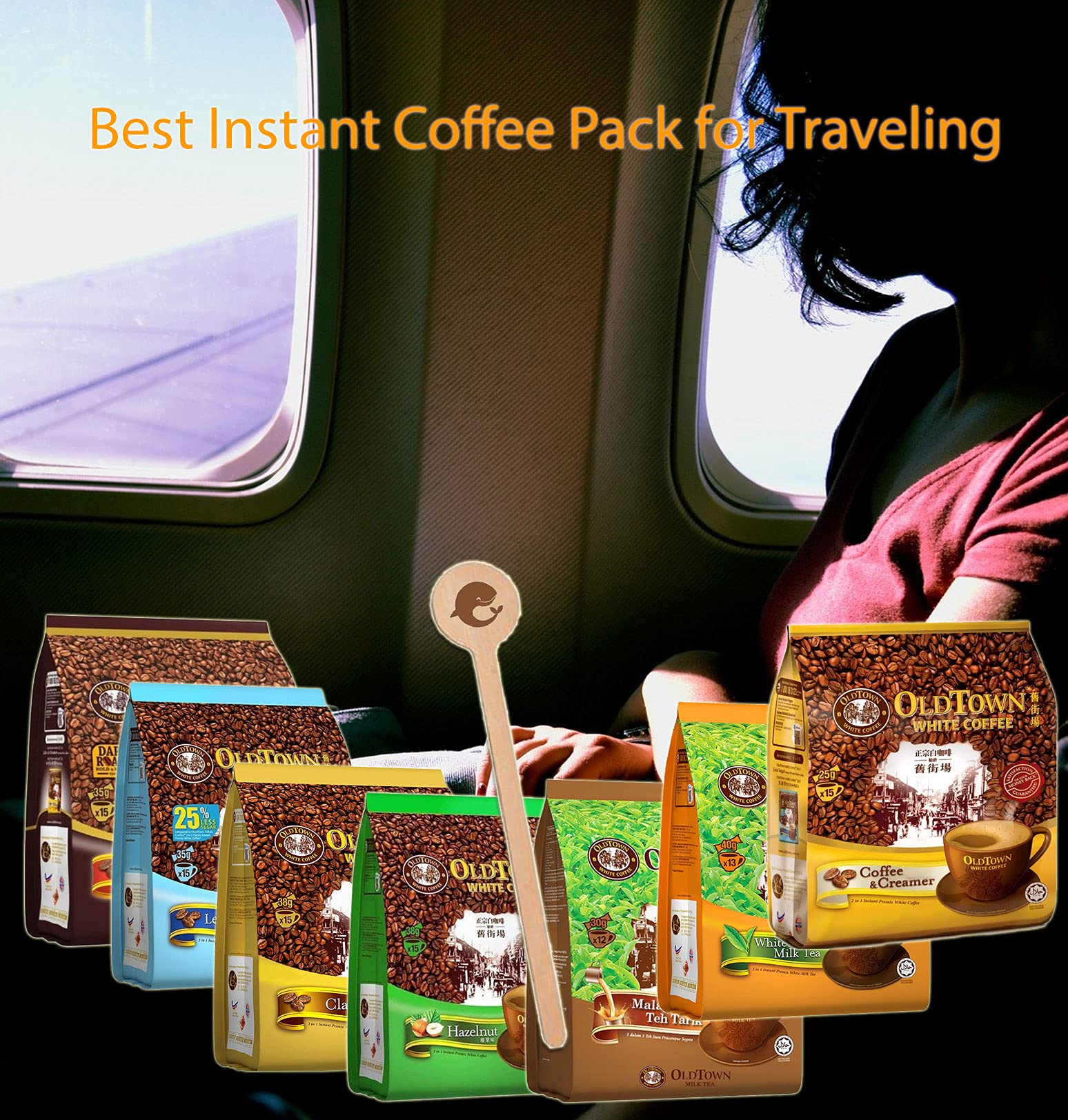 Old Town 3-in-1 Instant Coffee Mix (45 Packets) - Classic, Hazelnut & Sugar Cane Flavors with Stirrer Sticks | Perfect for Office, Travel & Home Brewing