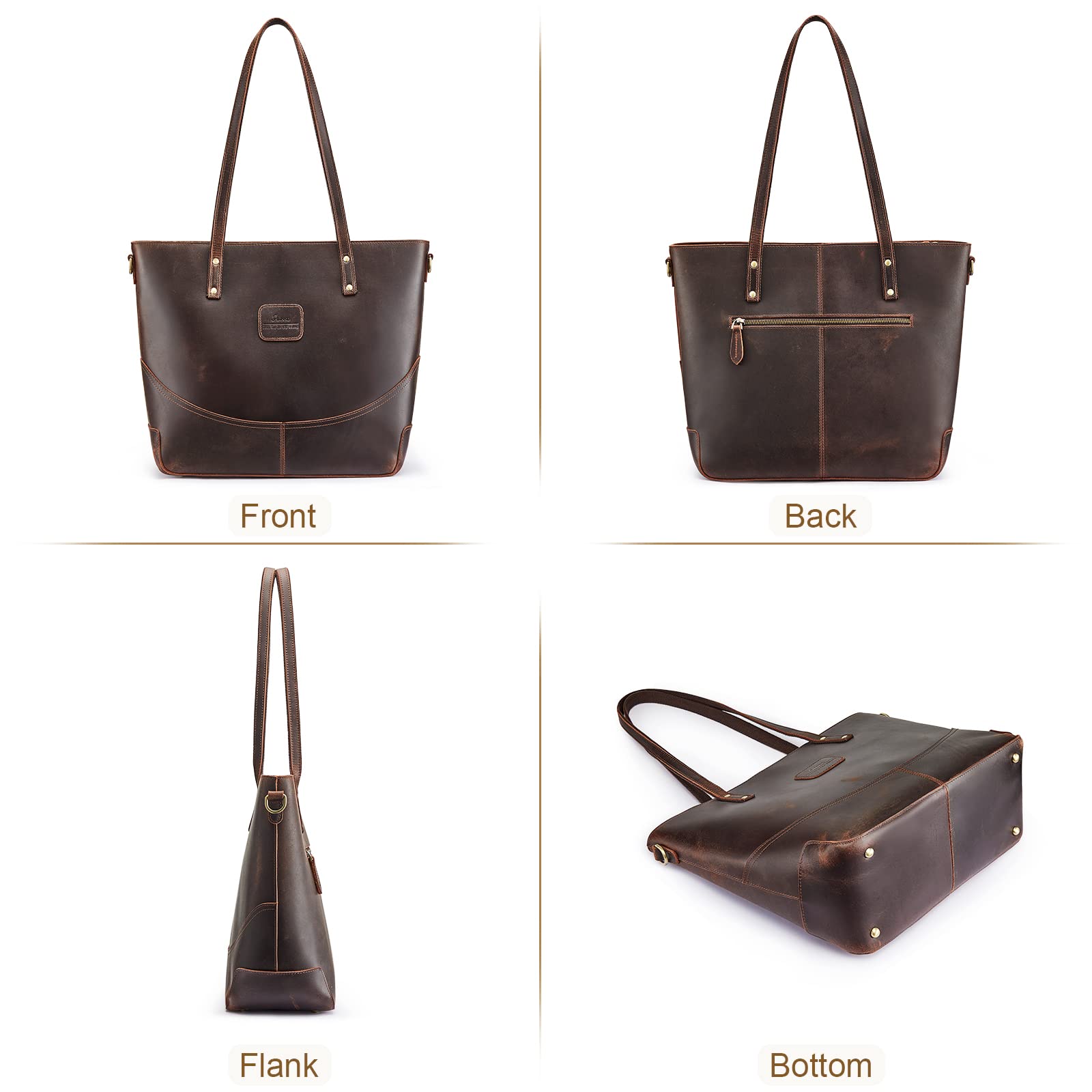 Genuine Leather Tote Bag for Women - Large Crossbody Shoulder Work Purse Handbag - Perfect for Office, Travel & Everyday Use