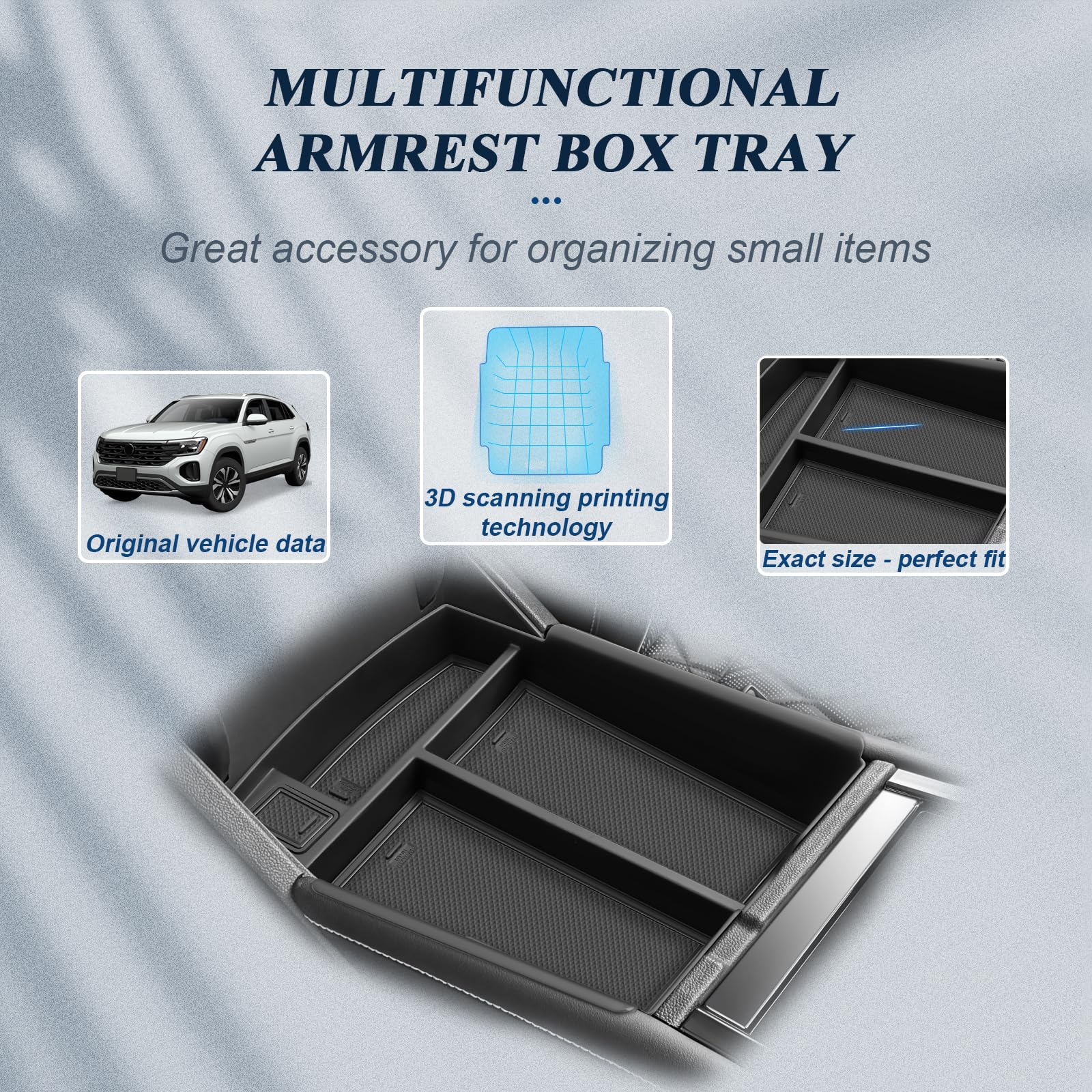 BIBIBO 2024 VW Atlas Center Console Organizer Tray - Custom Fit for 2024+ Volkswagen Atlas, Black Glove Box Insert & Storage Pallet - Perfect for Car Organization, Road Trips & Daily Commute
