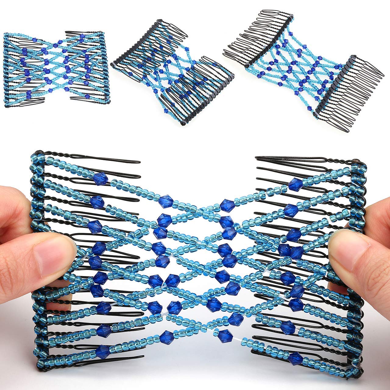 Aethland 6 Pack Magic Hair Combs - Elastic Beaded Hair Clips for Women, Stretchy Double Slide Hairpins - DIY Hair Styling Accessories for Ladies & Girls - Perfect for Weddings, Parties & Everyday Hairstyles