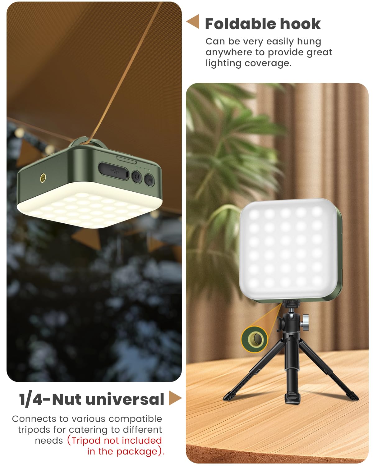 Solar Camping Lantern - 1000LM Collapsible LED Light with 5200mAh Battery, 5 Modes & IPX4 Waterproof - USB/Solar Rechargeable for Hiking, Emergency, Backpacking & Outdoor Adventures (Green)