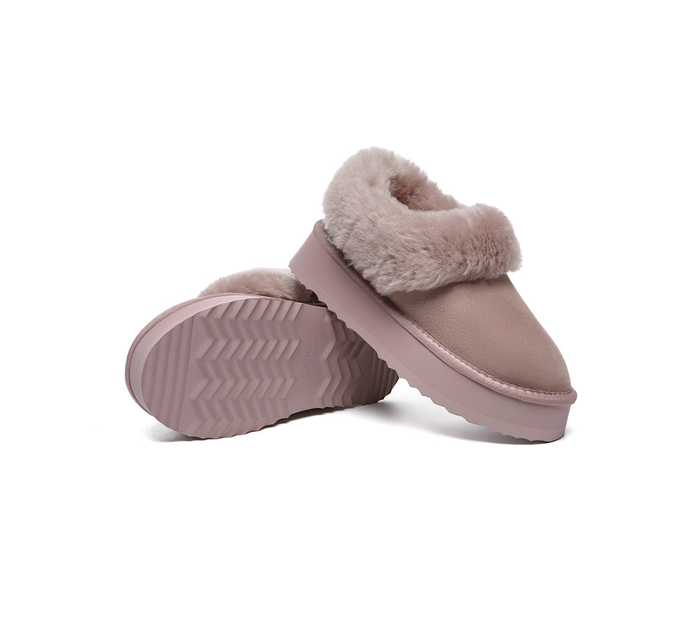 Australian Shepherd® Women's UGG Slippers with Sheepskin Wool Collar - Cozy Ankle Booties with Platform Sole for Home, Office & Winter Comfort