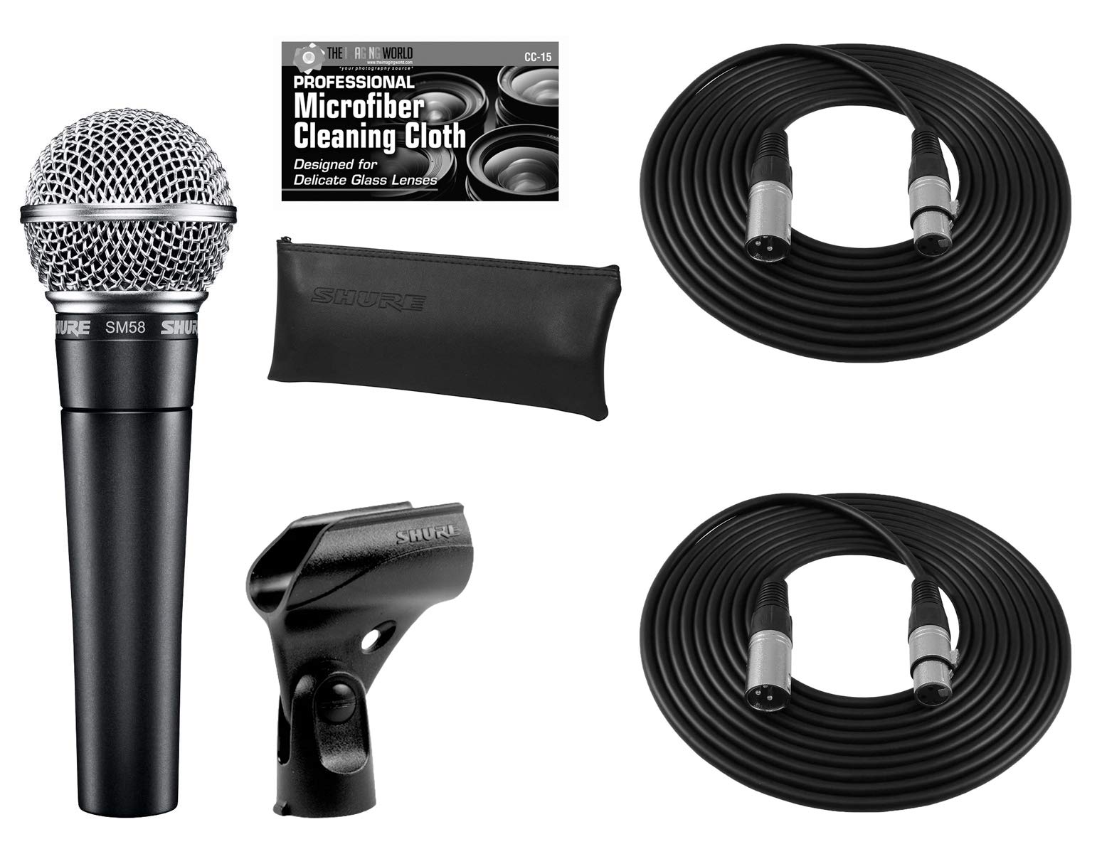Shure SM58-LC Professional Cardioid Dynamic Vocal Microphone with 2 XLR Cables - Perfect for Live Performances, Studio Recording & Podcasting