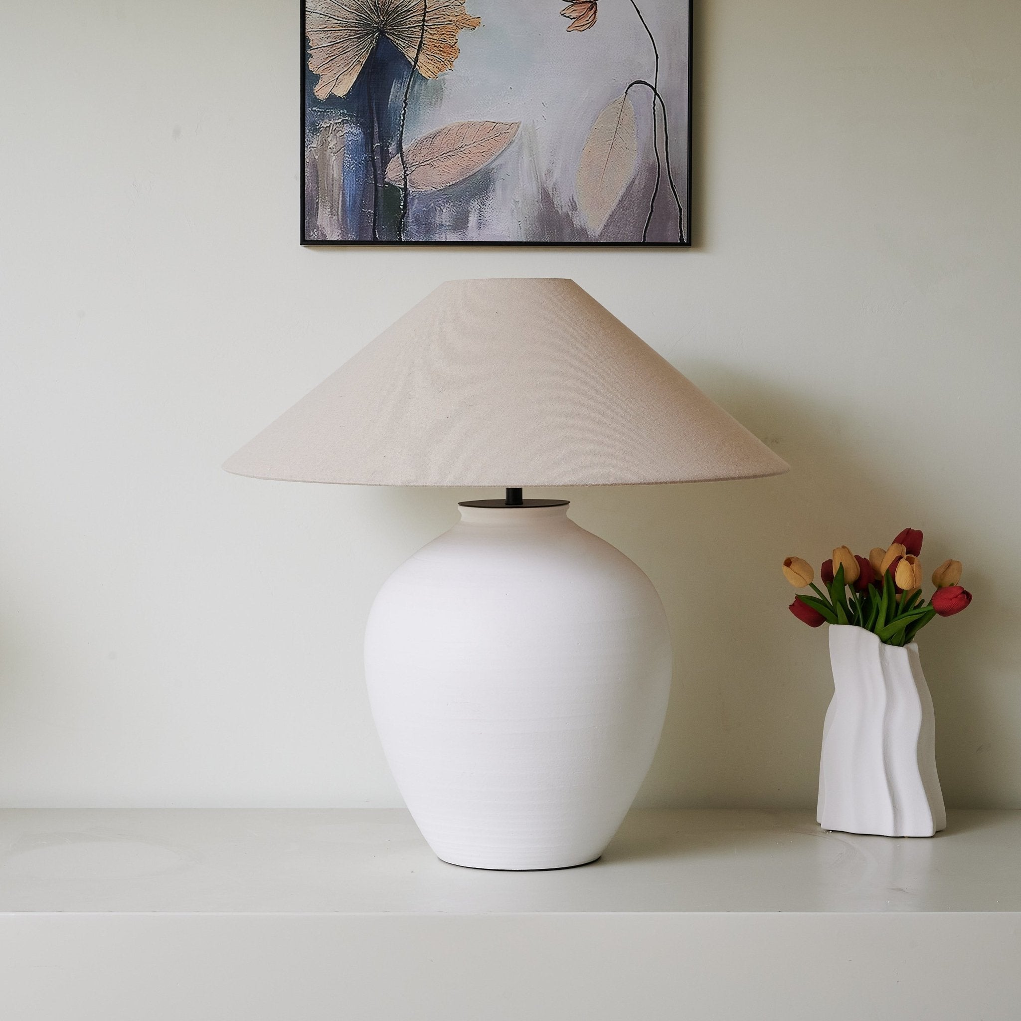 Aterra Modern Ceramic Table Lamp - Elegant Home Decor for Bedroom, Living Room & Office - Soft Warm White Light for Cozy Ambience