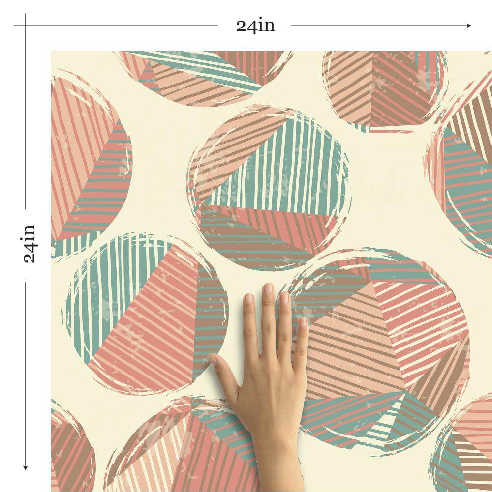 Beige and Green Geometric Peel and Stick Removable Wallpaper for Teens - Self-Adhesive Decorative Wall Covering for Bedroom, Dorm, Nursery & Home Decor