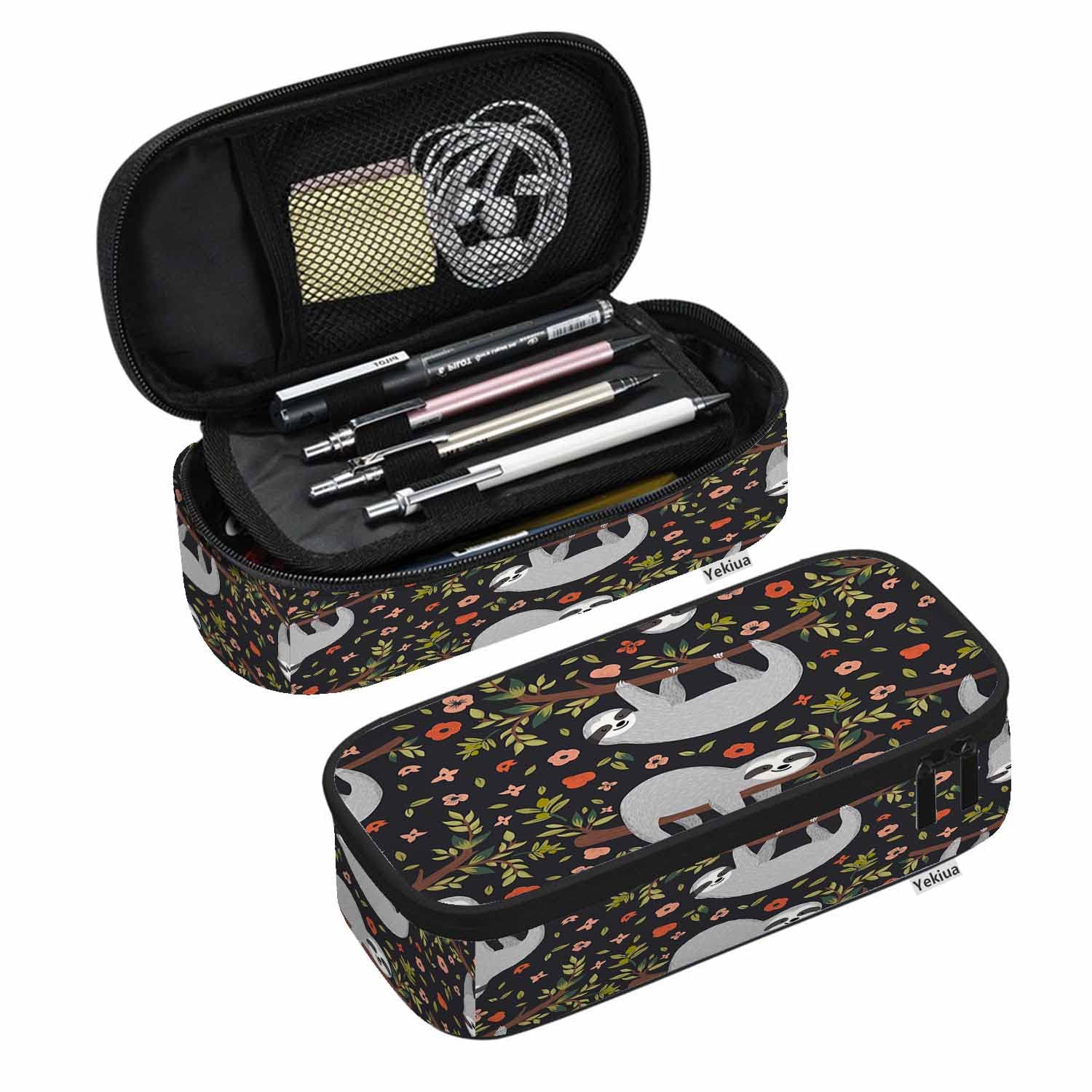 Funny Cartoon Sloth Pencil Holder - Big Capacity Desk Organizer for Pens, Makeup & Office Supplies | Cute Baby Sloth Design with Tree & Flowers | Perfect for Office, College, Home & Gift Giving