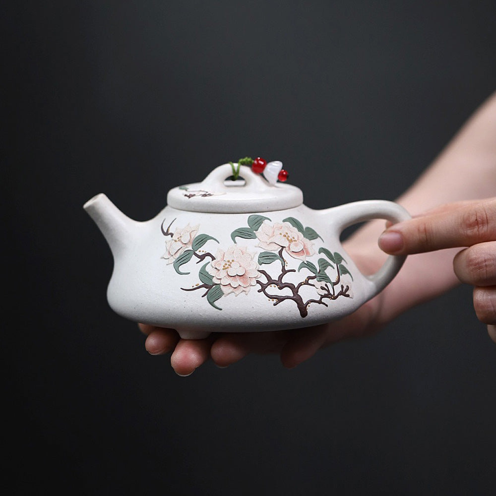 Premium Yixing White Clay Peony Shi Piao Teapot - Handcrafted Chinese Purple Clay Teapot for Gongfu Tea Ceremony, Oolong & Pu-erh Brewing, Tea Lovers Gift