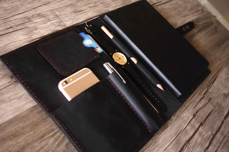 Premium Black Leather Portfolio for Lawyers & Professionals - Elegant Document Holder for Business Meetings, Court, and Office Use