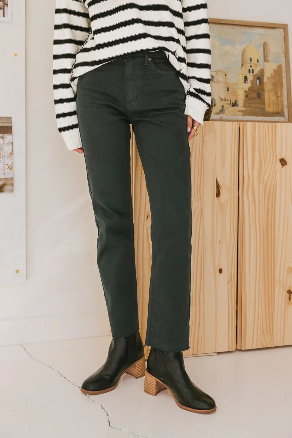 Amara Straight Leg Jeans for Women - Emerald Green Denim Pants | High Waist, Comfort Fit | Perfect for Casual Wear, Office & Date Night