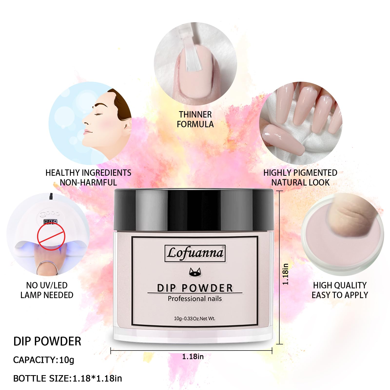 Lofuanna Dip Powder Nail Starter Kit - 2 Colors Nail Dipping Powder with Base, Top Coat & Activator | No UV/LED Light Needed | 9Pcs DIY French Manicure Set for Beginners | Glitter Nail Art Kit | Perfect for Home Salon, Parties & Gift Giving