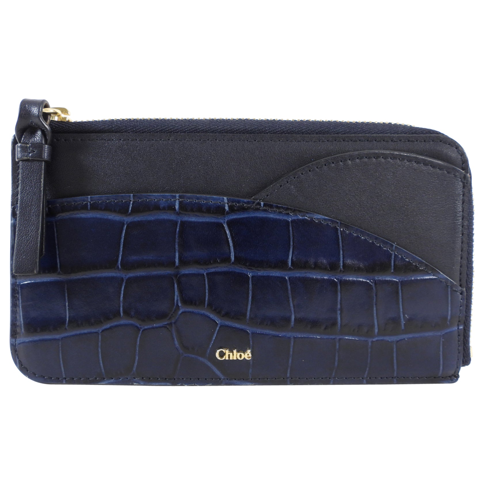 Chloe Navy Blue Embossed Leather Card Holder Wallet - Slim RFID Blocking Credit Card Case for Women & Men - Perfect for Everyday Use, Travel, and Business