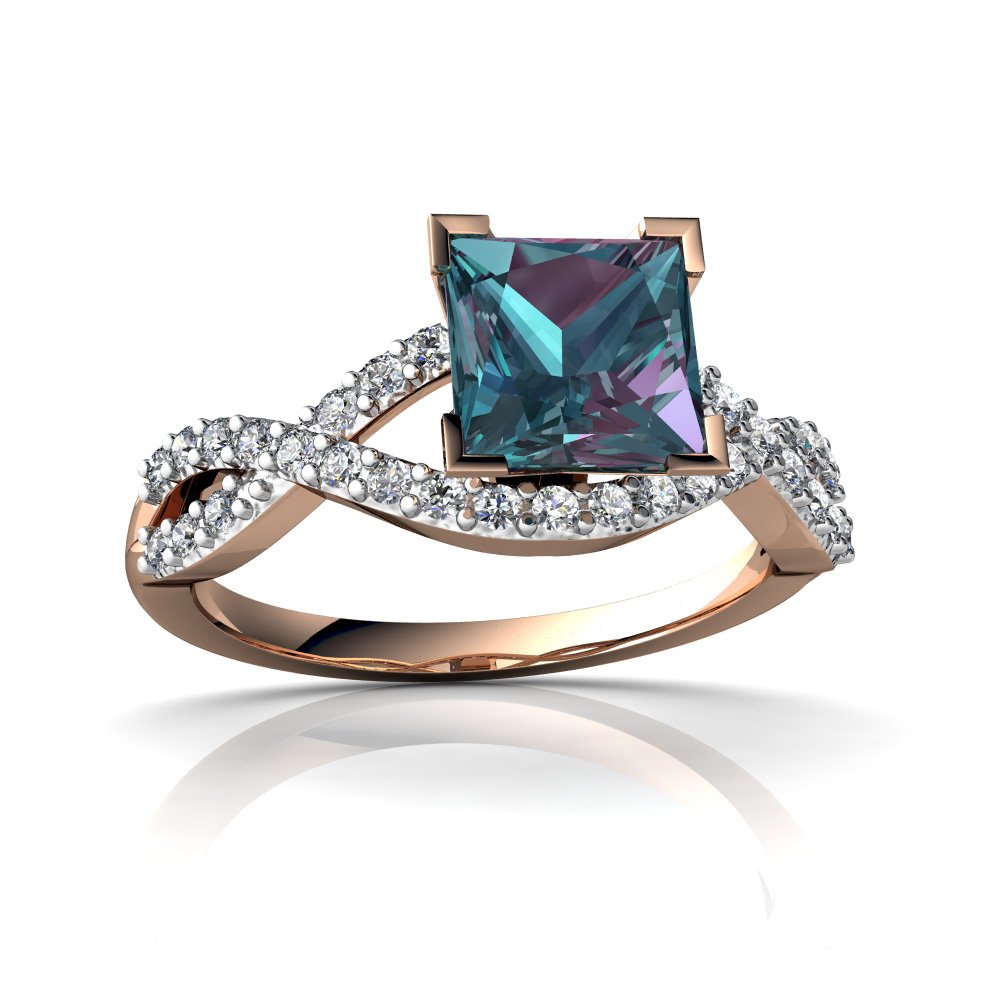 14Kt Gold Lab-Created Alexandrite and Diamond 6mm Square Twist Ring for Women | Elegant Engagement, Anniversary or Gift Jewelry | Perfect for Weddings, Parties & Special Occasions