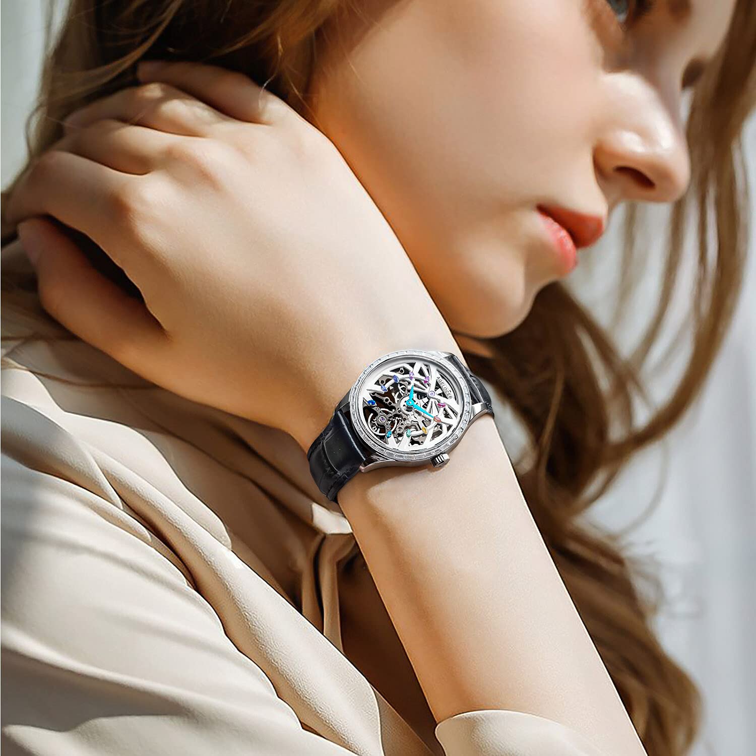 AGELOCER Luxury Women's Automatic Skeleton Watch with Diamonds - Top Brand Mechanical Timepiece for Elegant Ladies | Perfect for Christmas, Valentine's Day Gifts, Date Nights & Formal Occasions