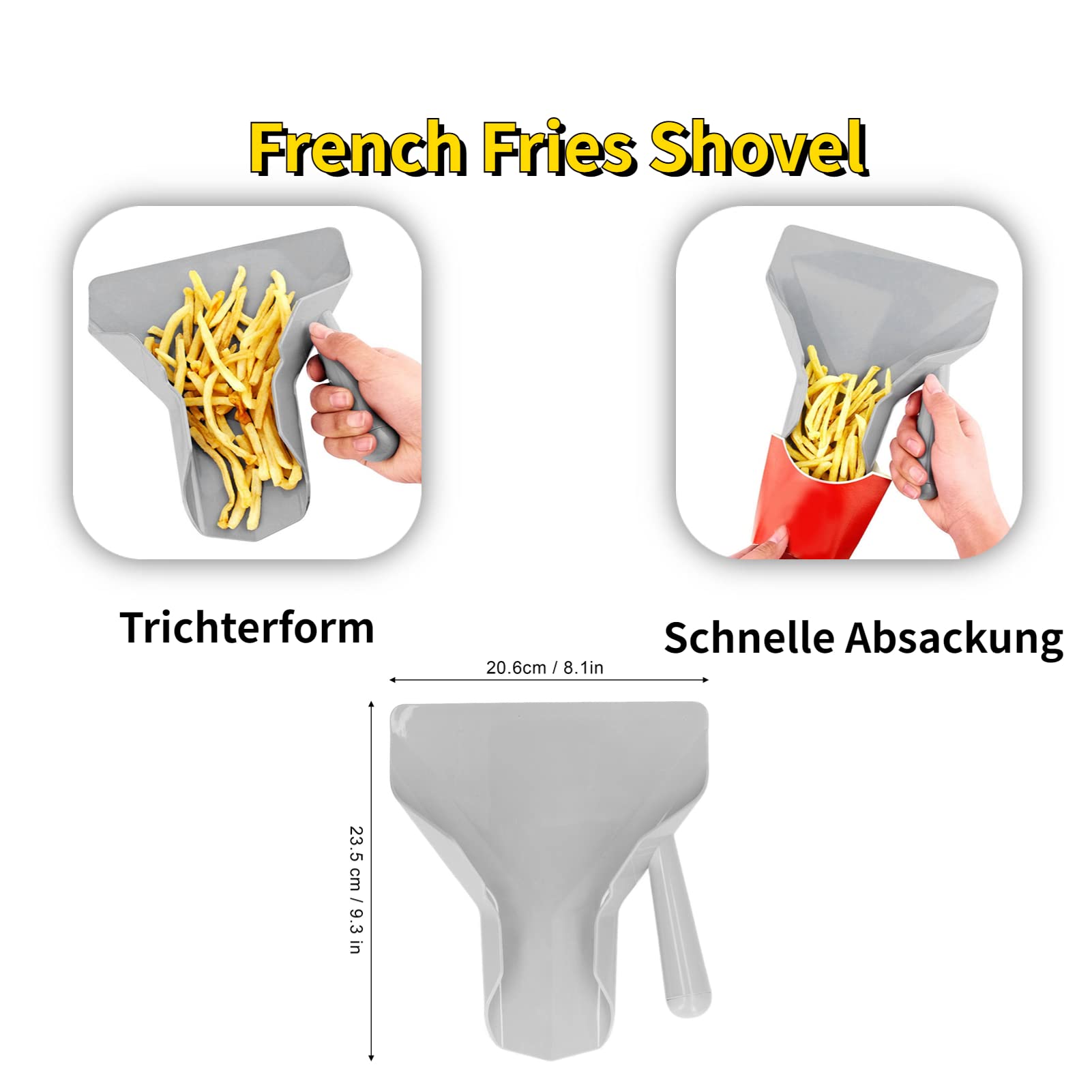 Non-Slip French Fry Scoop - Food Grade PC Popcorn & Snack Scooper with Ergonomic Handle - Perfect for Fast Food, Movie Nights, Parties & Ice Cream Shops (Gray)