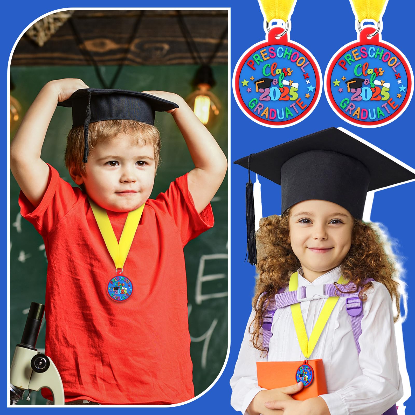 24 Pcs Kindergarten Graduation Medals for Kids - Preschool Graduation Award Medals with Yellow Ribbon - 2 Inch Student Graduation Party Favors - Perfect for Preschool Ceremonies, End of Year Celebrations & Graduation Gifts