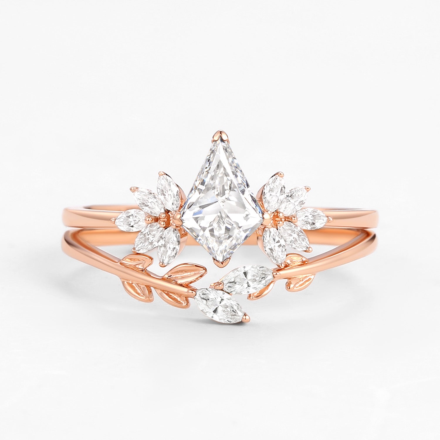 Moissanite Leafy Forest Elves Engagement Ring Set - Fairy Ring 2 Piece Wedding Band for Women - Perfect for Nature-Inspired Proposals & Outdoor Ceremonies