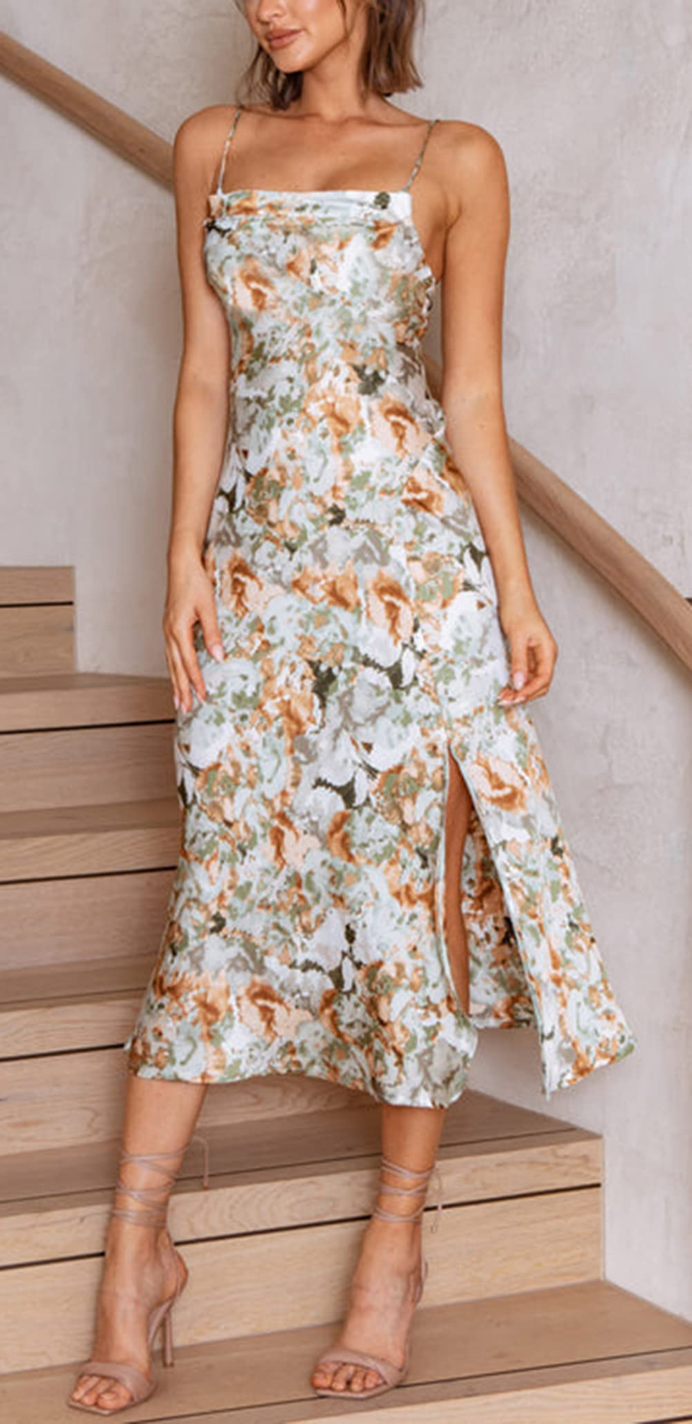 Elegant Women's Sleeveless Spaghetti Strap Satin Dress for Wedding Guest, Party & Formal Occasions - Cowl Neck Backless Midi Dress for Evening Events, Cocktail Parties & Special Celebrations