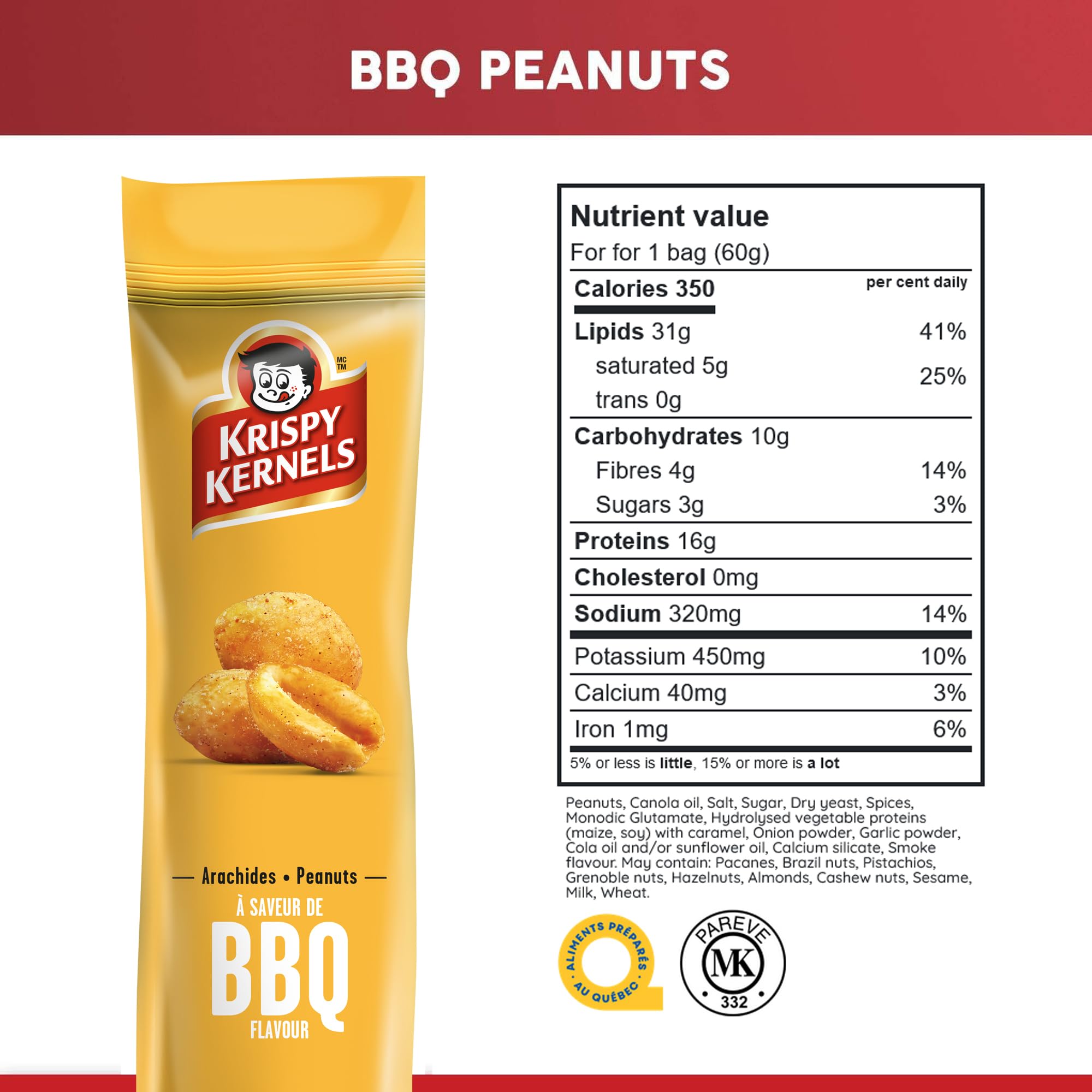 Krispy Kernel BBQ Flavored Peanuts - Crunchy & Delicious On-The-Go Snack (12 Pack, 60g Each) | Perfect for Road Trips, Office Snacking & Party Treats