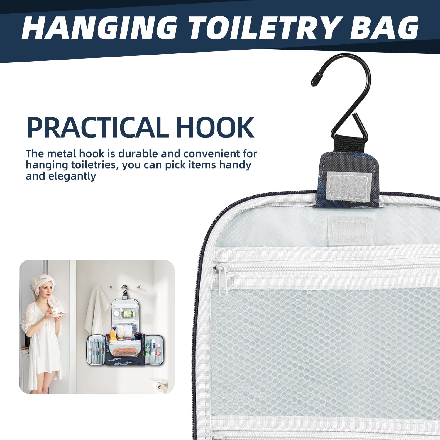 Large Water-resistant Hanging Toiletry Bag for Women & Men - Spacious Travel Cosmetic Organizer with Multiple Pockets, Perfect for Makeup, Shaving Kit & Full-sized Toiletries (Camo Blue) | Ideal for Camping, Gym, Business Trips & Vacation Essentials