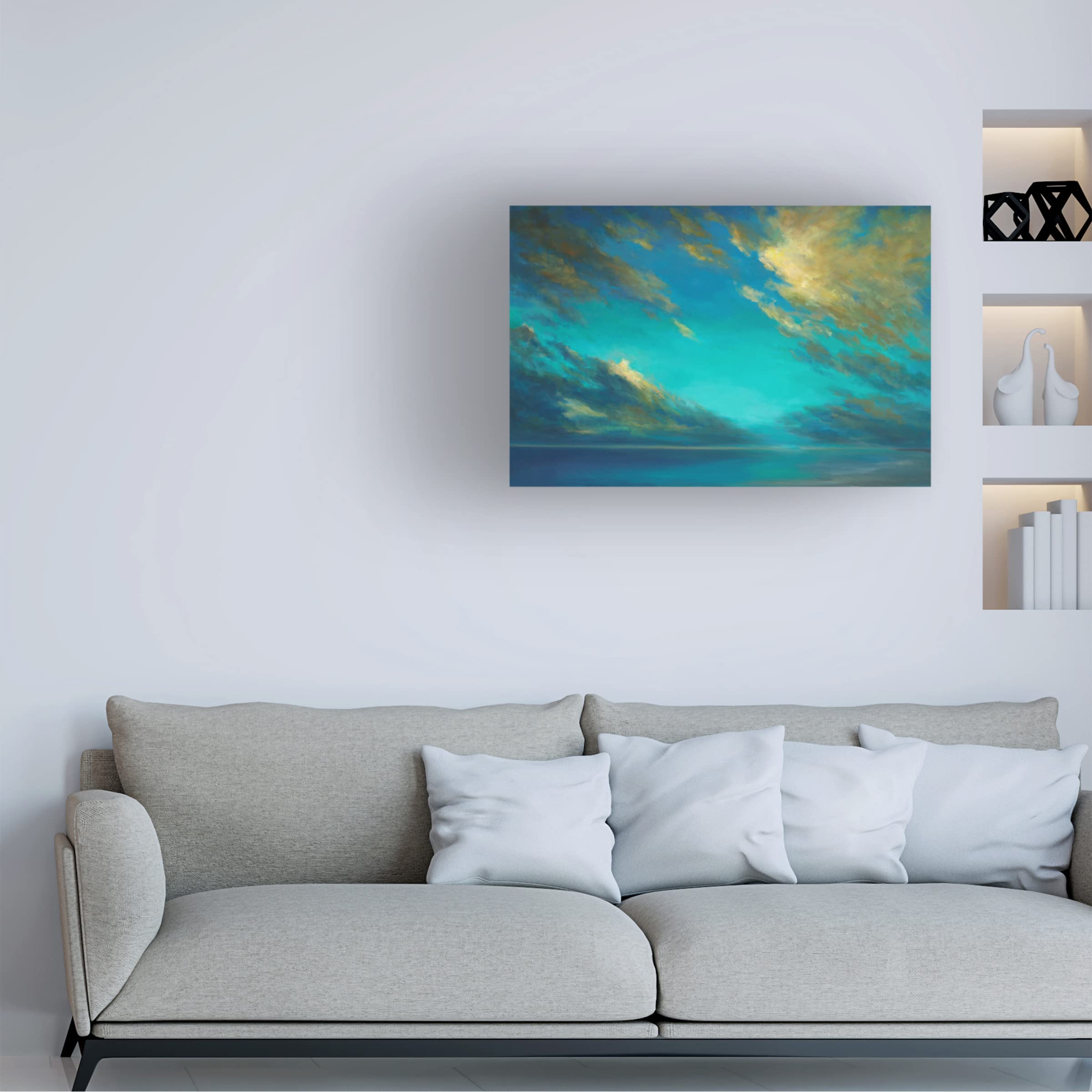 Trademark Fine Art 'Coastal Cloudscape' Canvas Wall Art by Sheila Finch - Stunning Beach Landscape Painting for Living Room, Bedroom & Office Decor