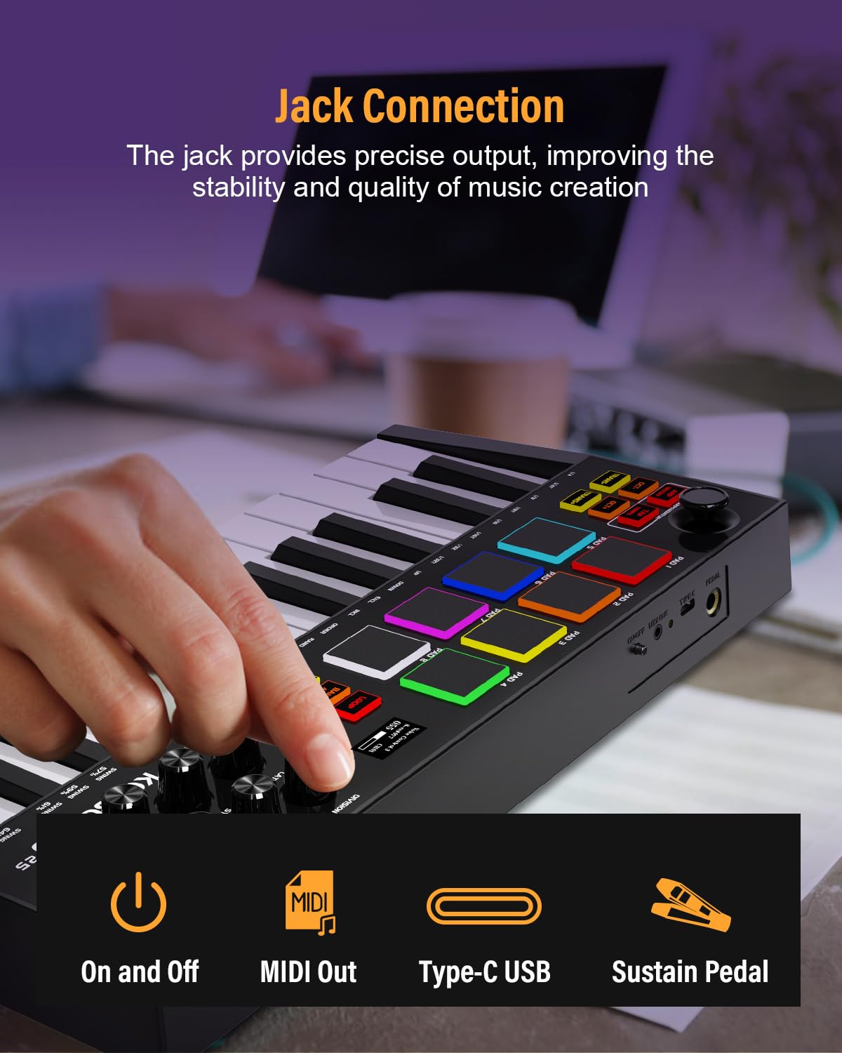 25-Key Rechargeable MIDI Keyboard Controller with 8 Backlit Drum Pads & 8 Knobs - OLED Display, DAW Integration for Music Production - Perfect for Home Studios, Live Performances & Beat Making